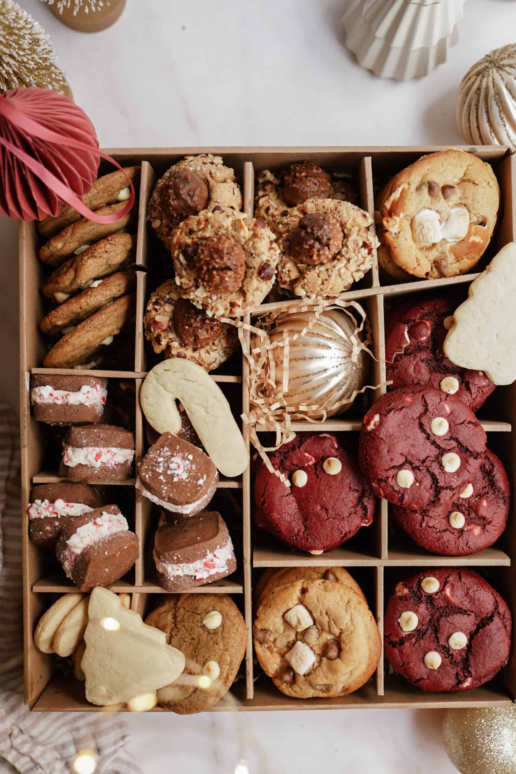 Box of vegan cookies for the holiday season