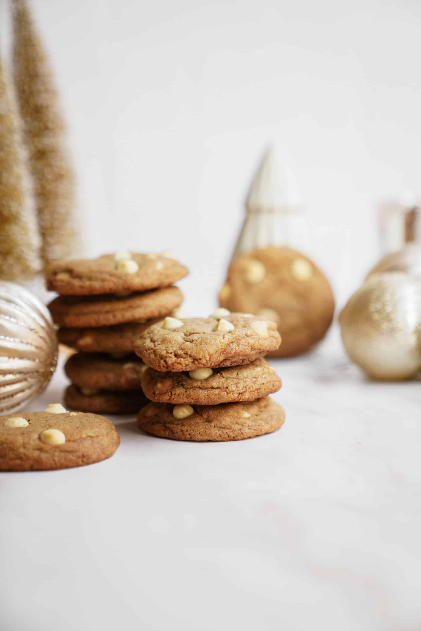 Snickerdoodle cookie recipe stacked on countertop