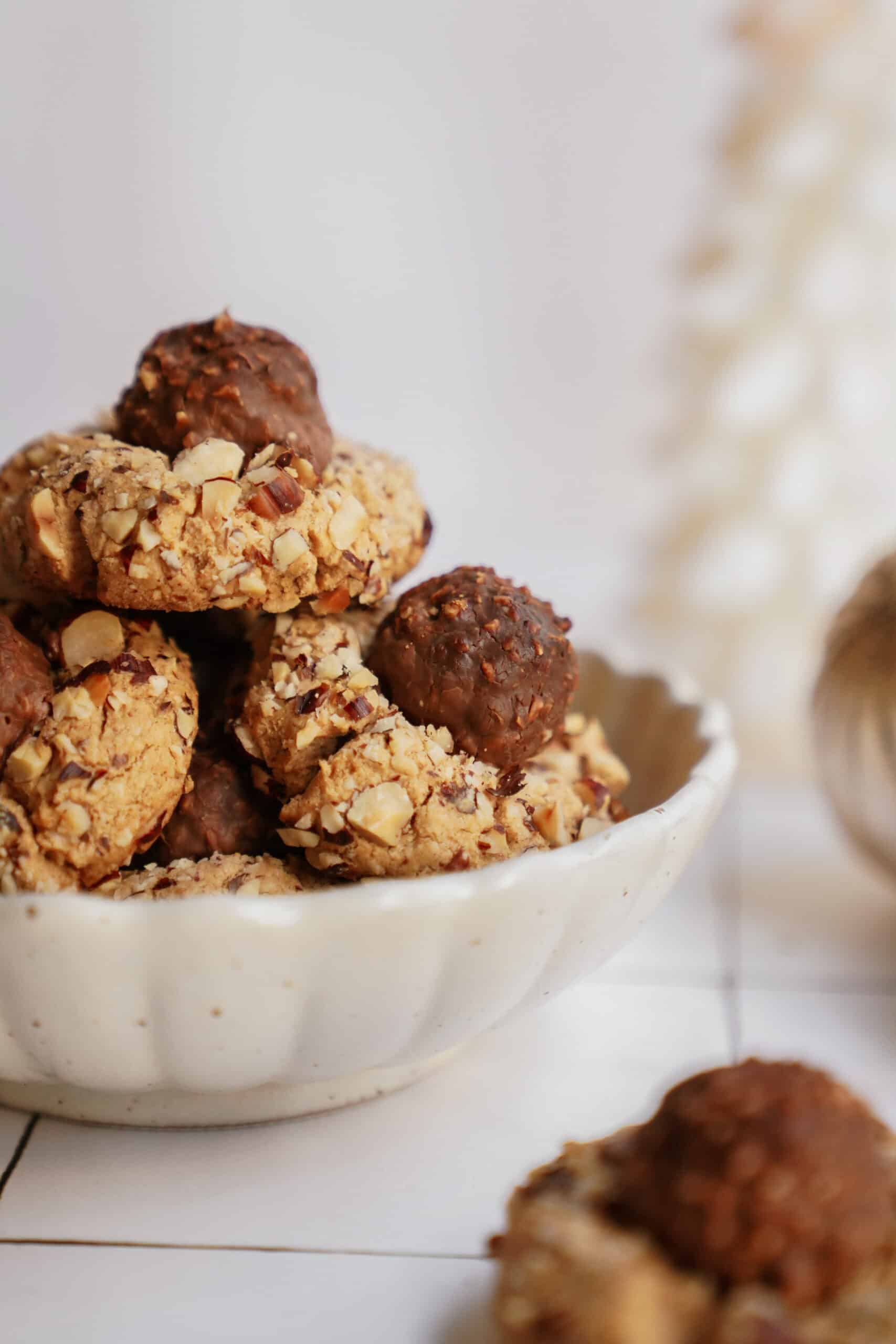 ferrero rocher cookies in a bowl - one of the most flavorful christmas cookie recipes