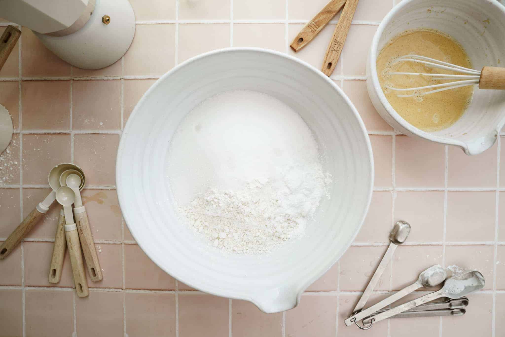 Bowl of dry ingredients for vanilla cake