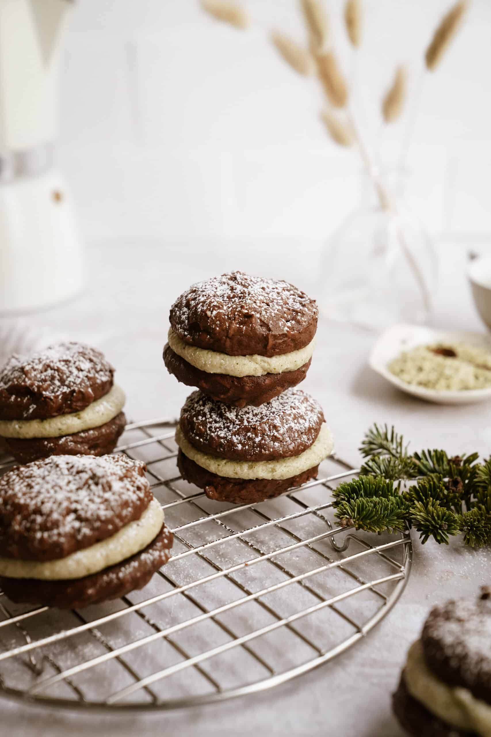 Whoopie pie recipe with pies on cooling rack