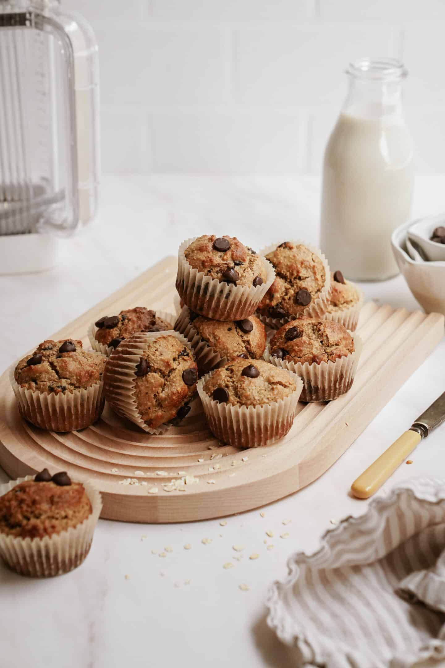 Pile of healthy banana oatmeal muffins