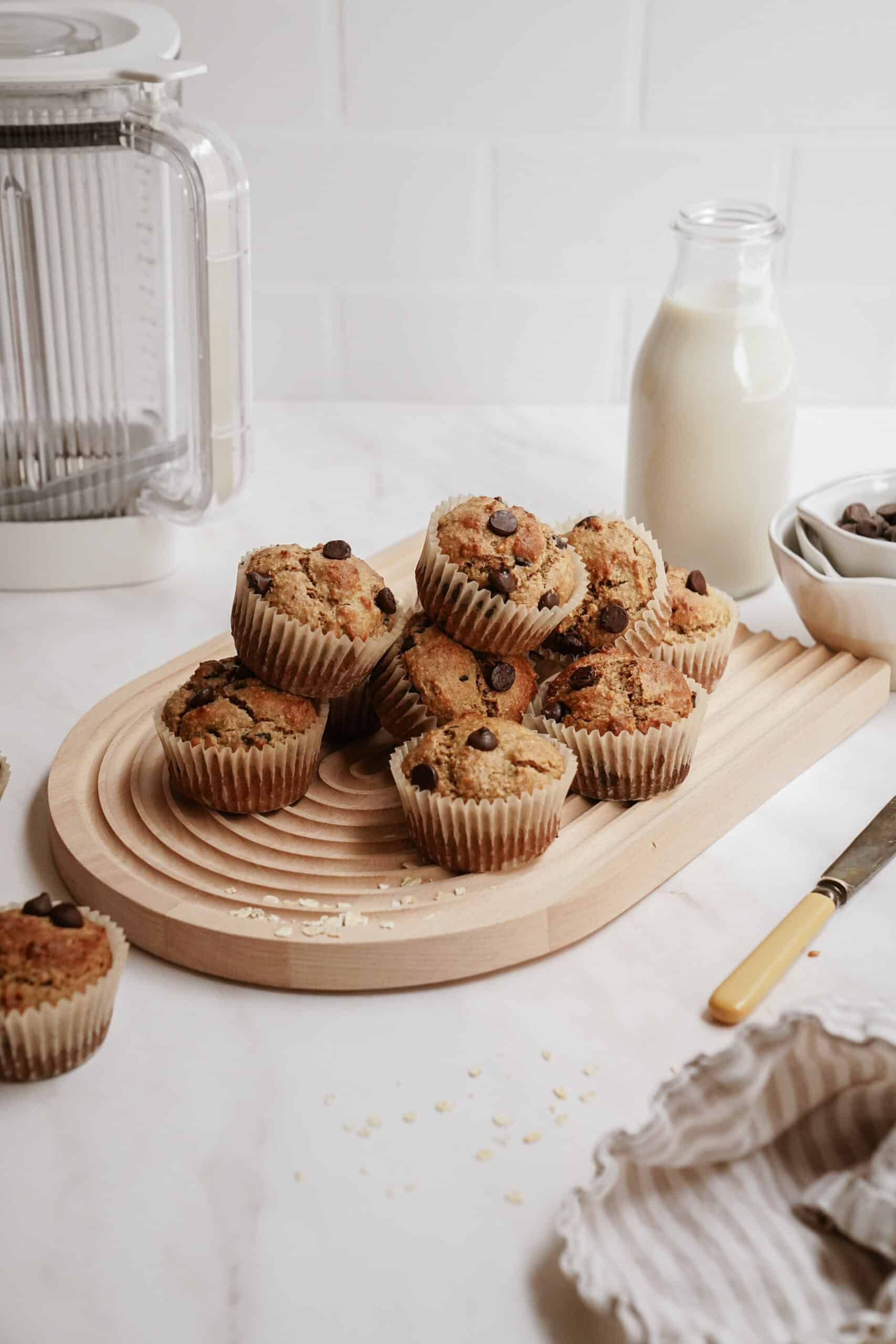 Banana oatmeal muffins on a cutting board 