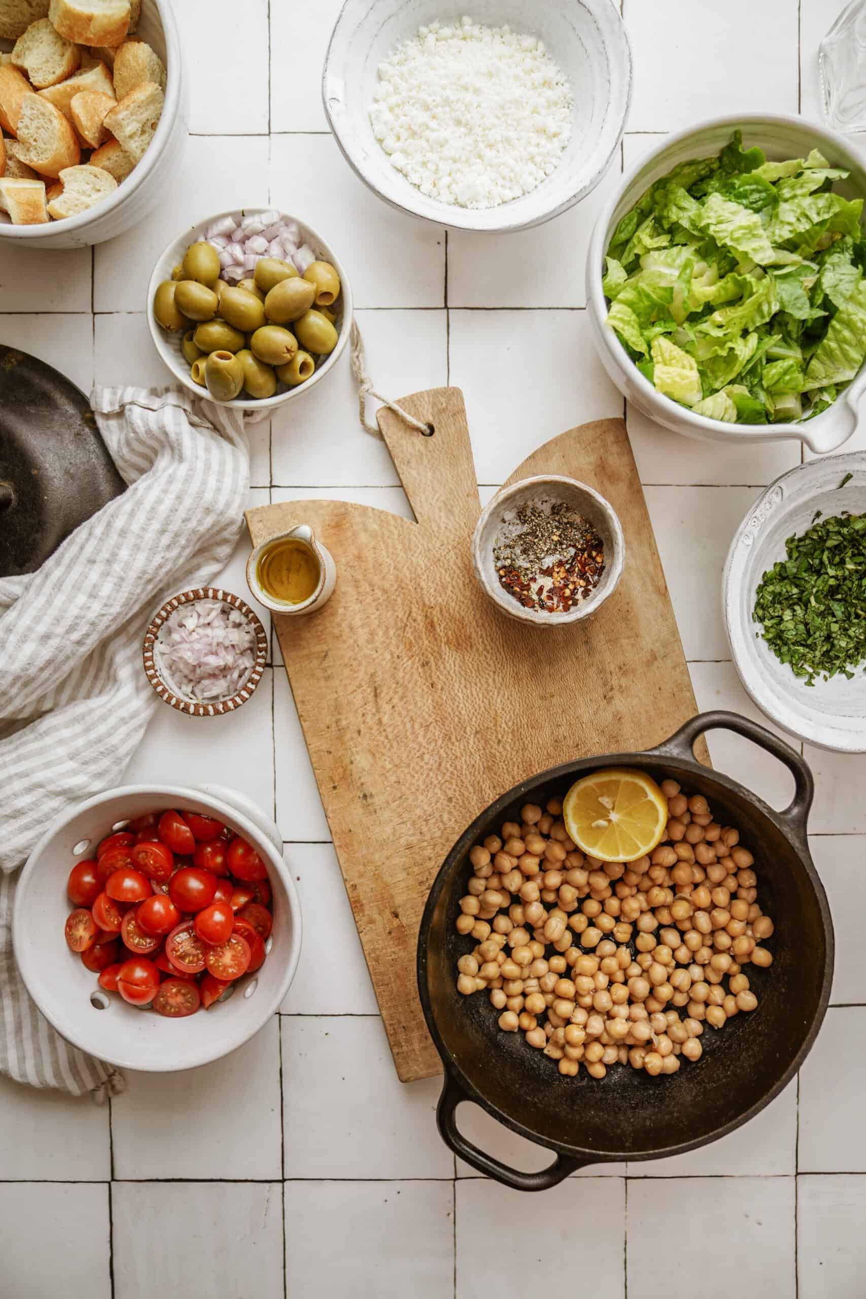 Ingredients for cobb salad on a counter