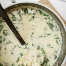 Creamy noodle soup in a pot