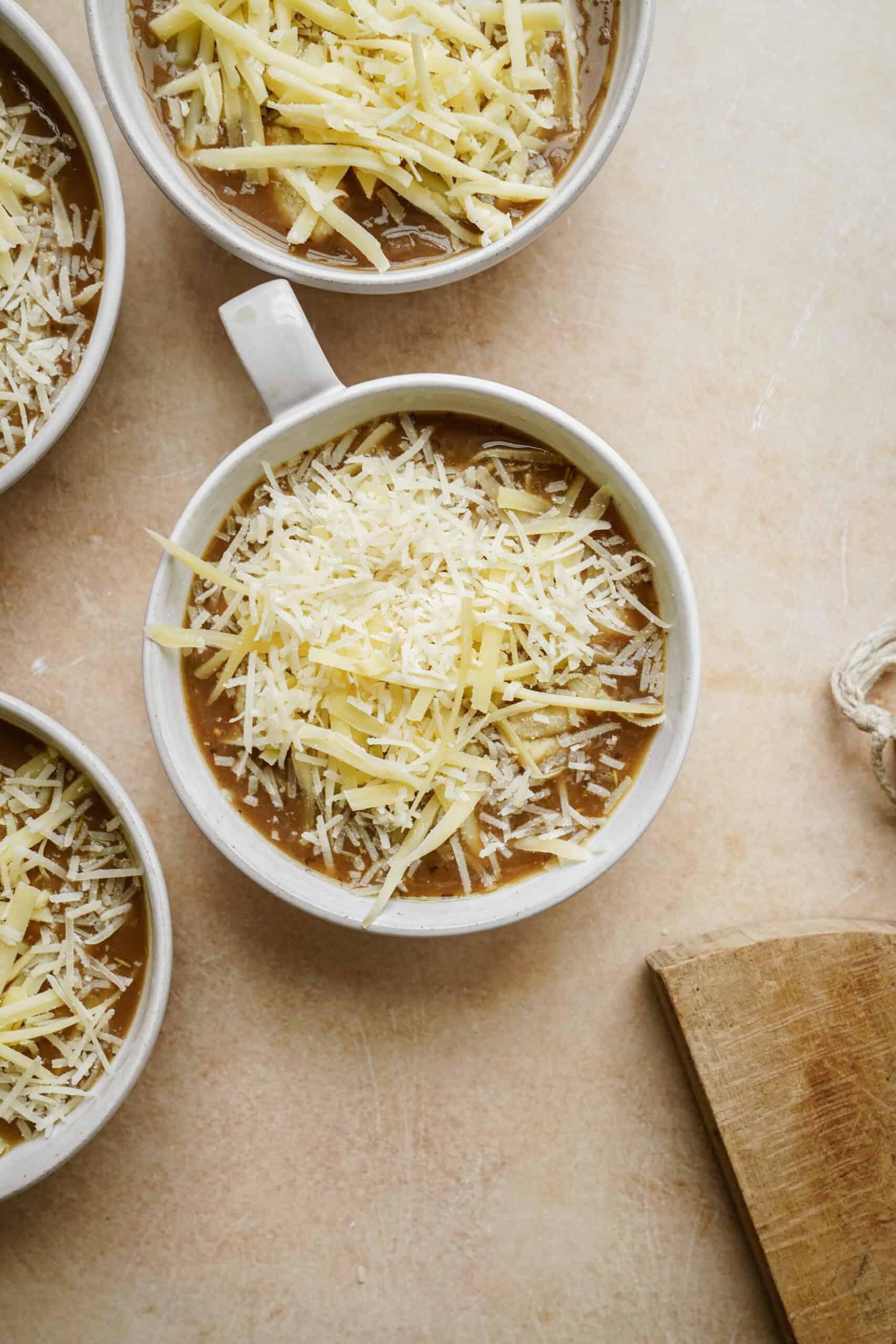 Baked French Onion Soup Topped with Cheese