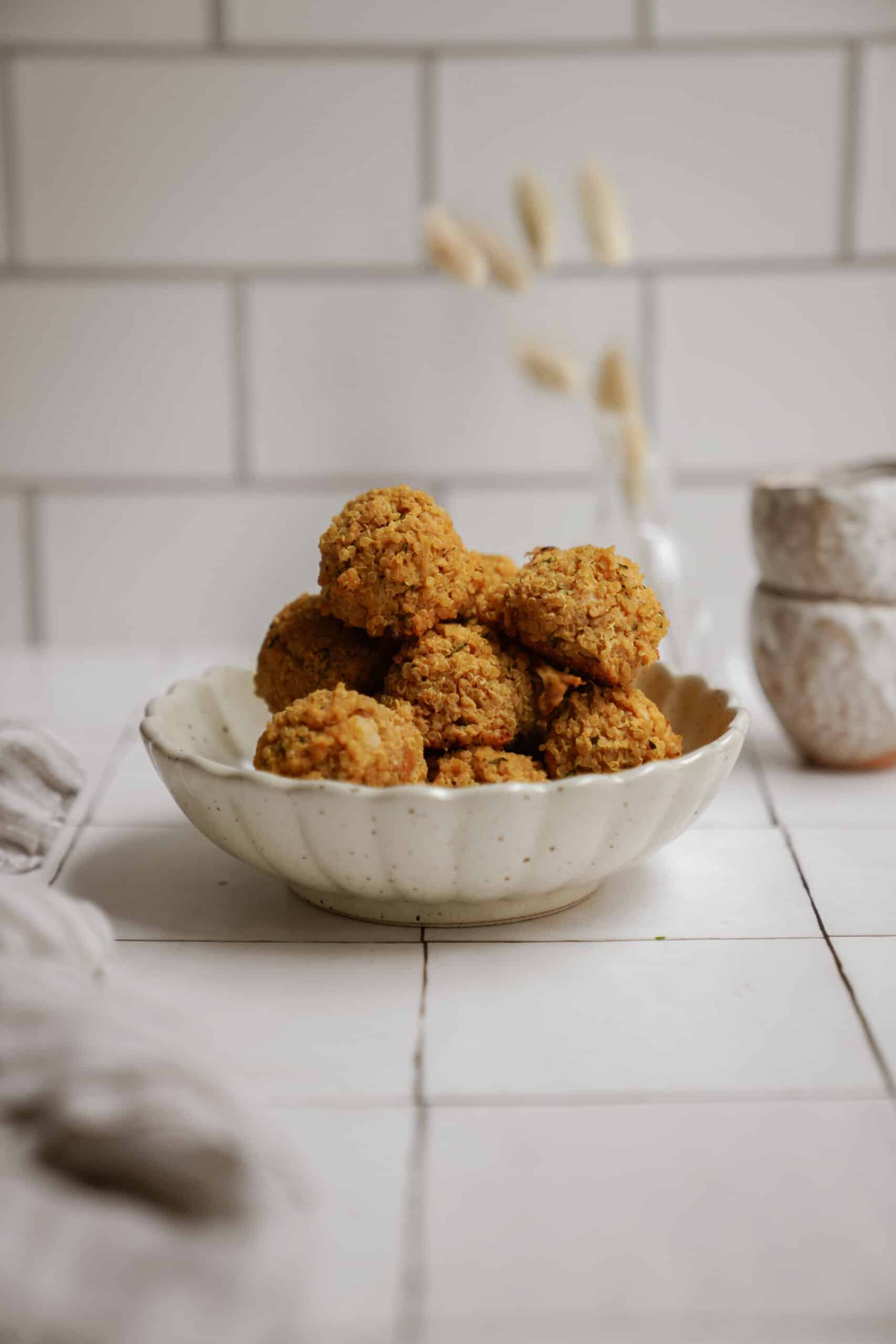 White bowl of cauliflower bites