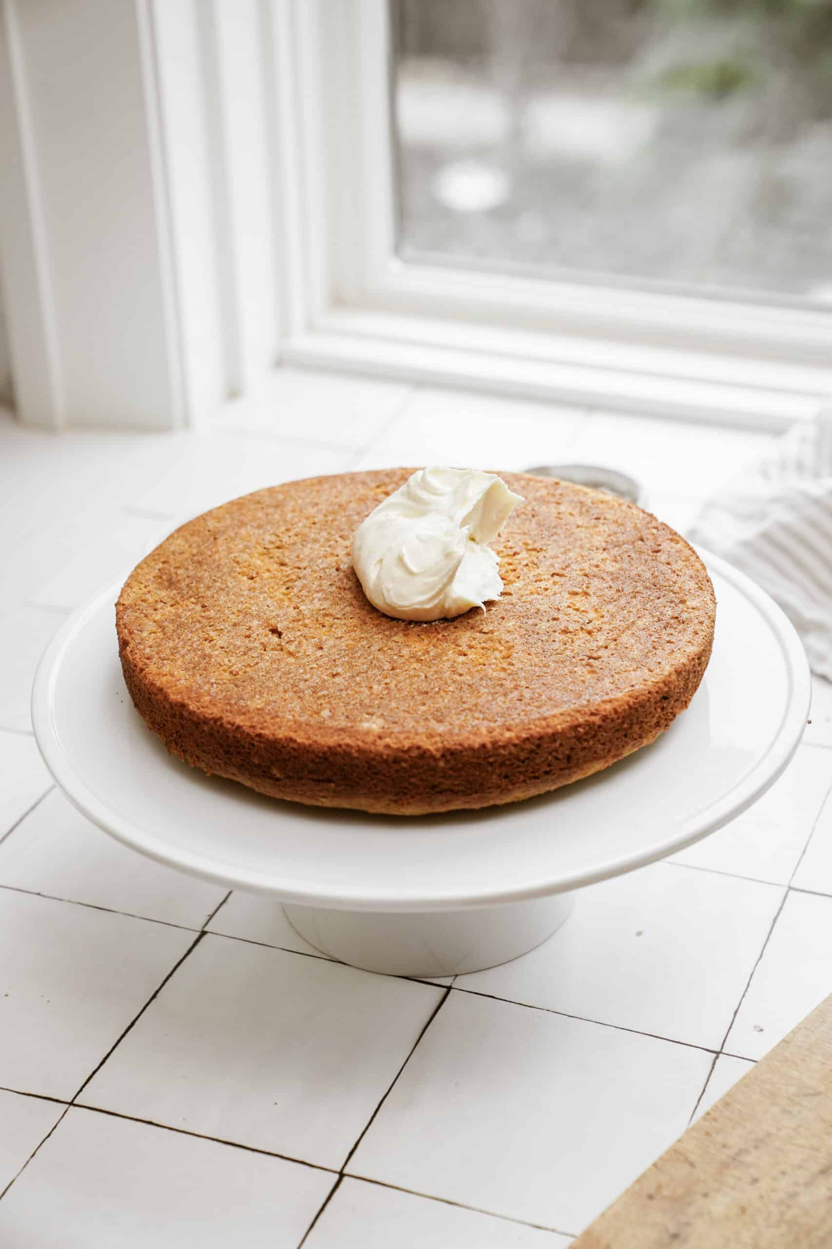 carrot cake with dollop of cream cheese icing 