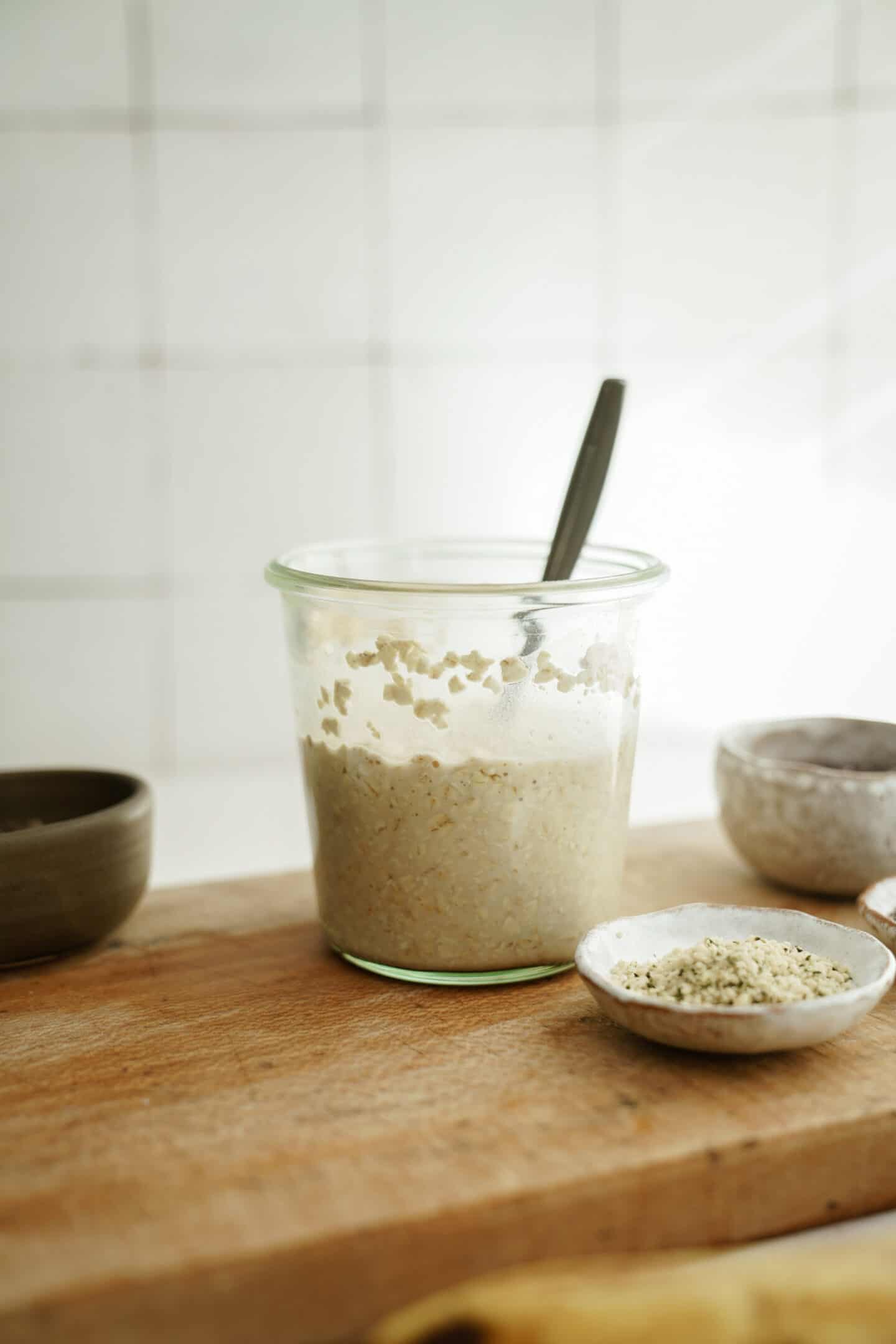 Raspberry Overnight Oats on a counter