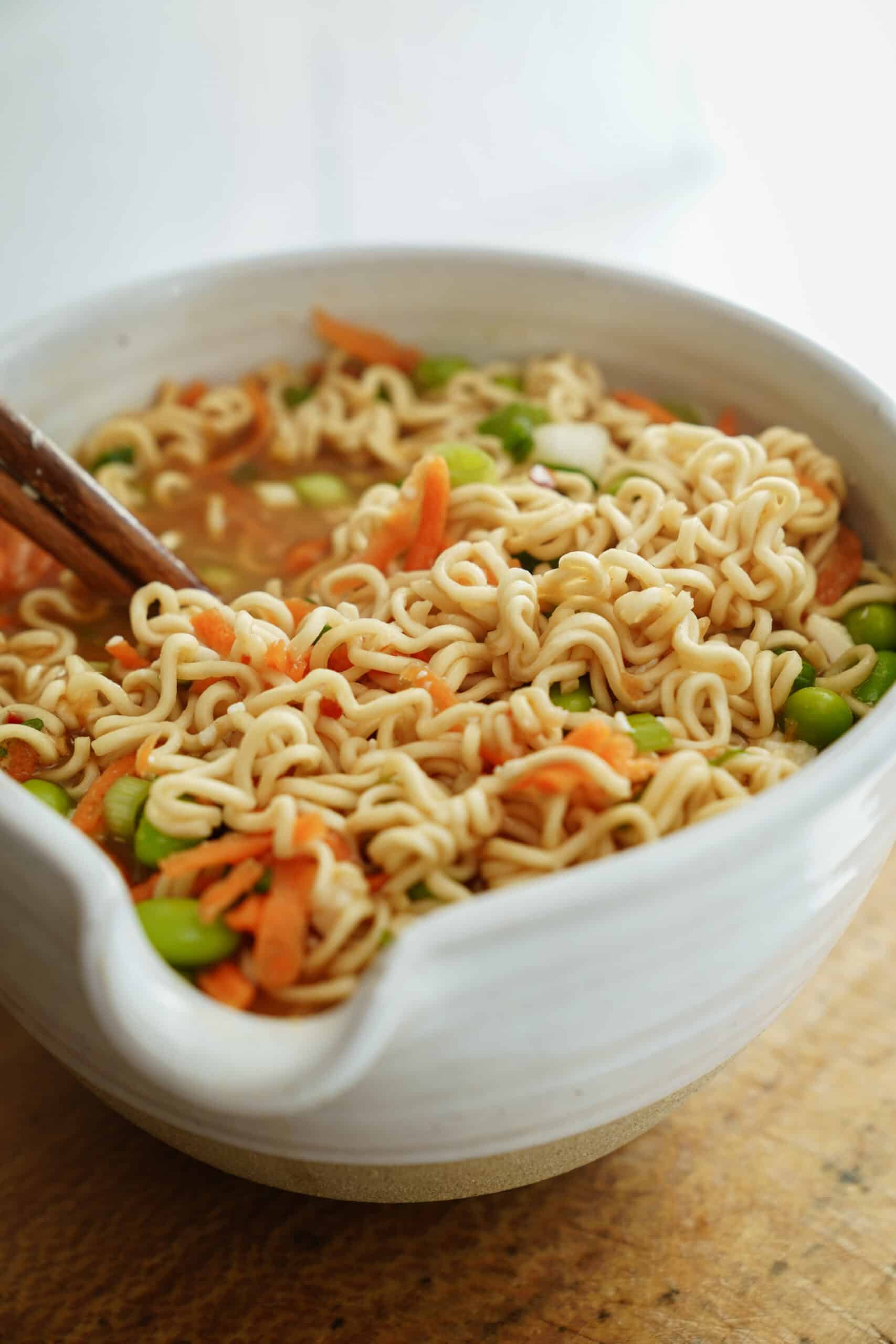 Instant noodles poured into a bowl