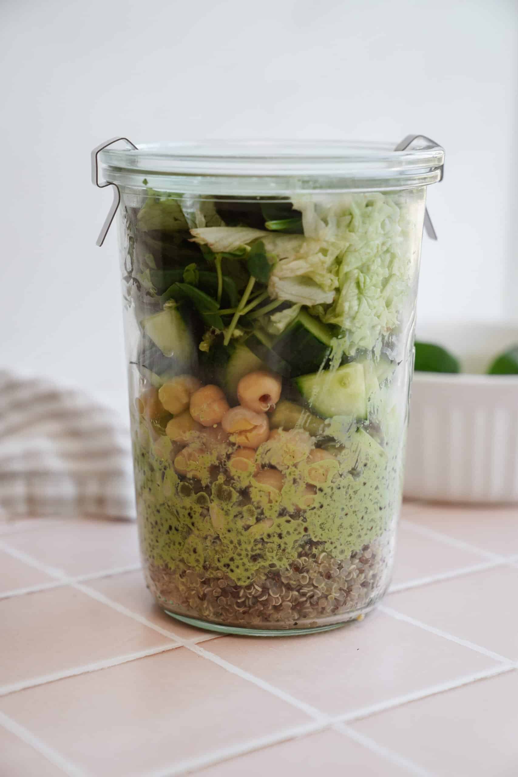 Green goddess salad on a counter