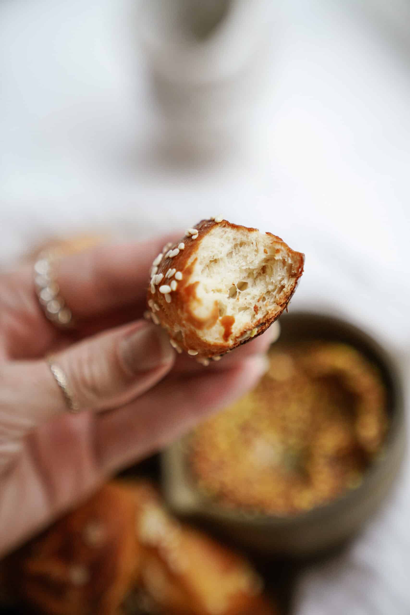 Close-up of pretzel bite