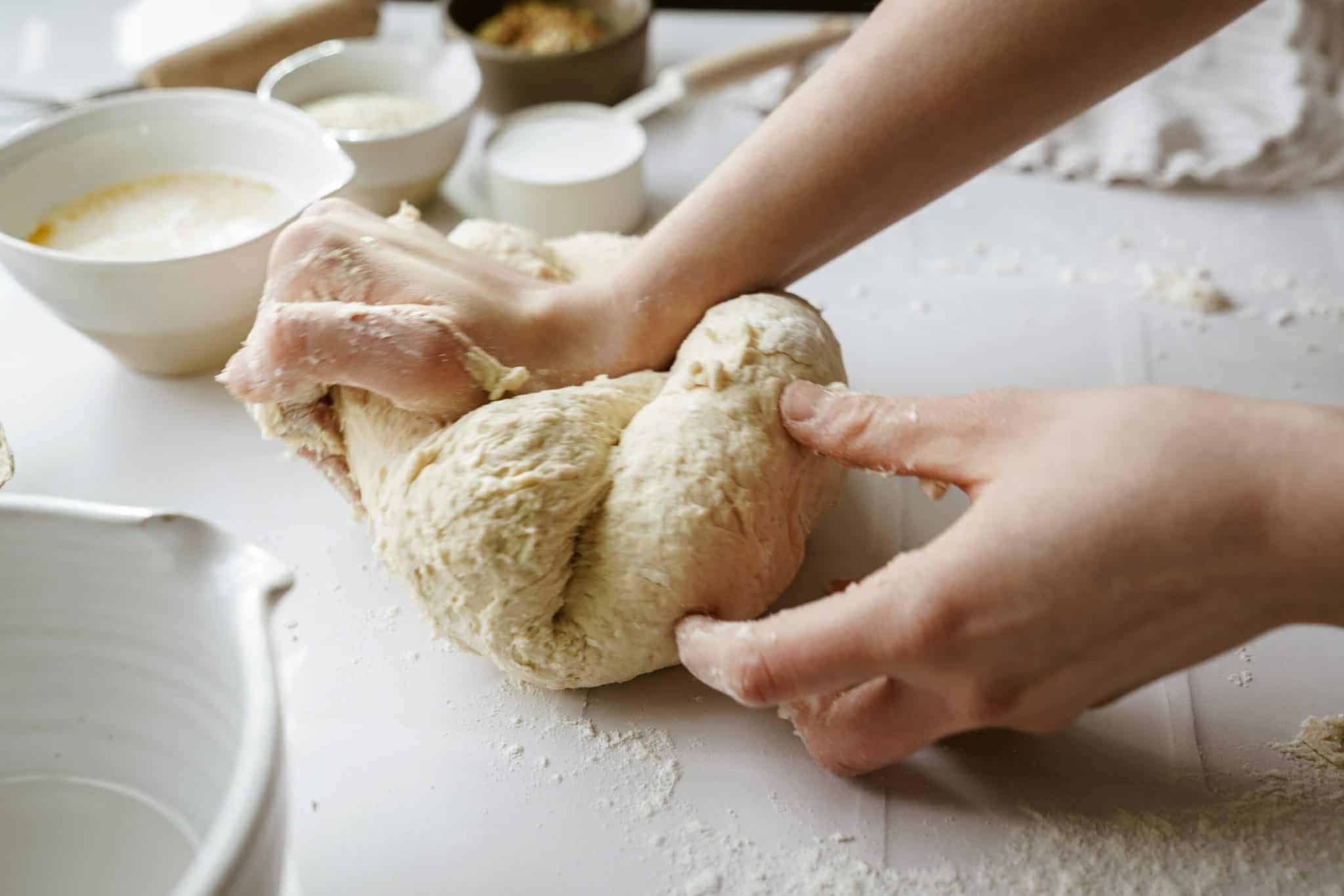 Kneading pretzel bite dough