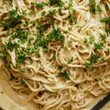 Spaghettini recipe with fresh parsley on top