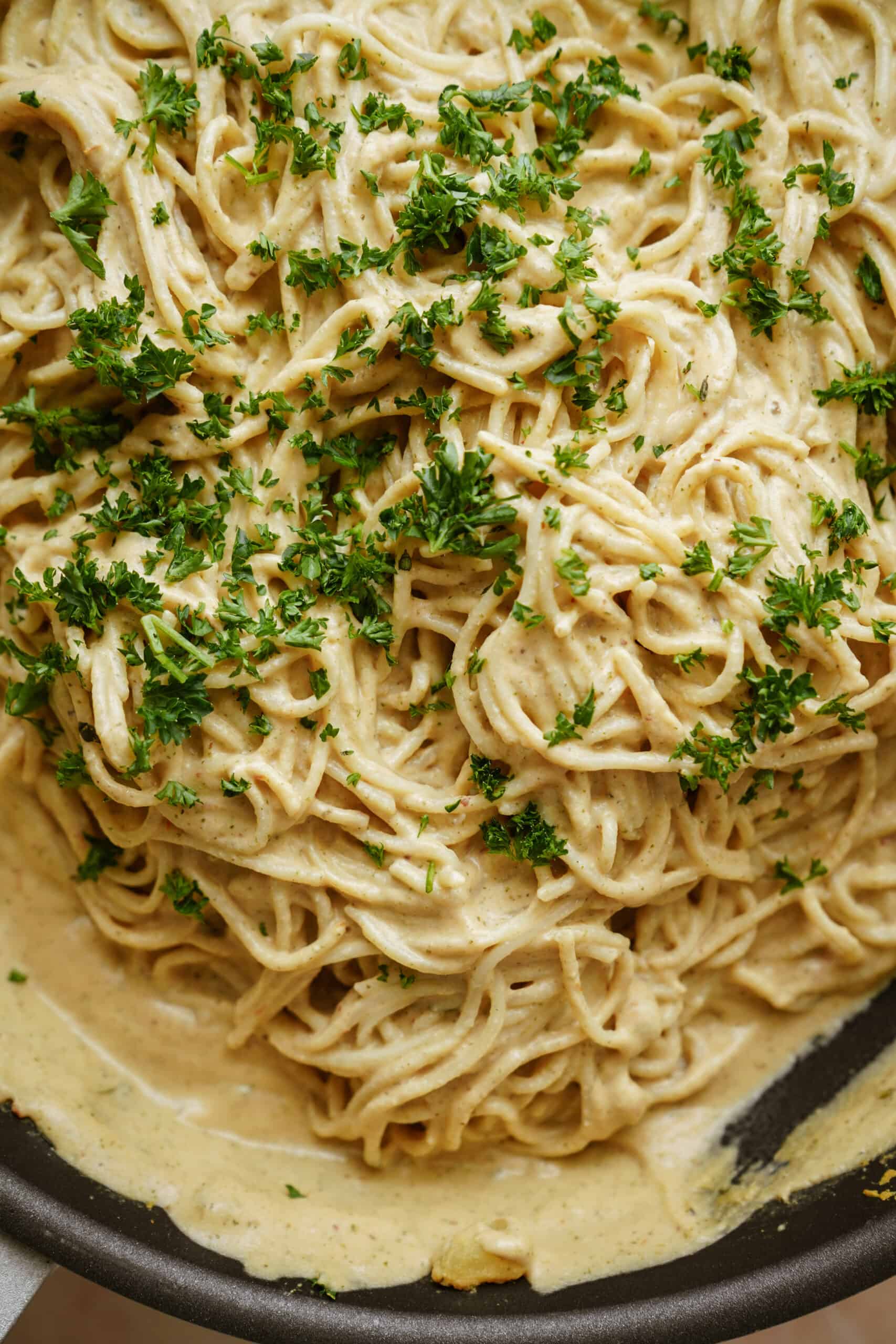 Spaghettini recipe with fresh parsley on top