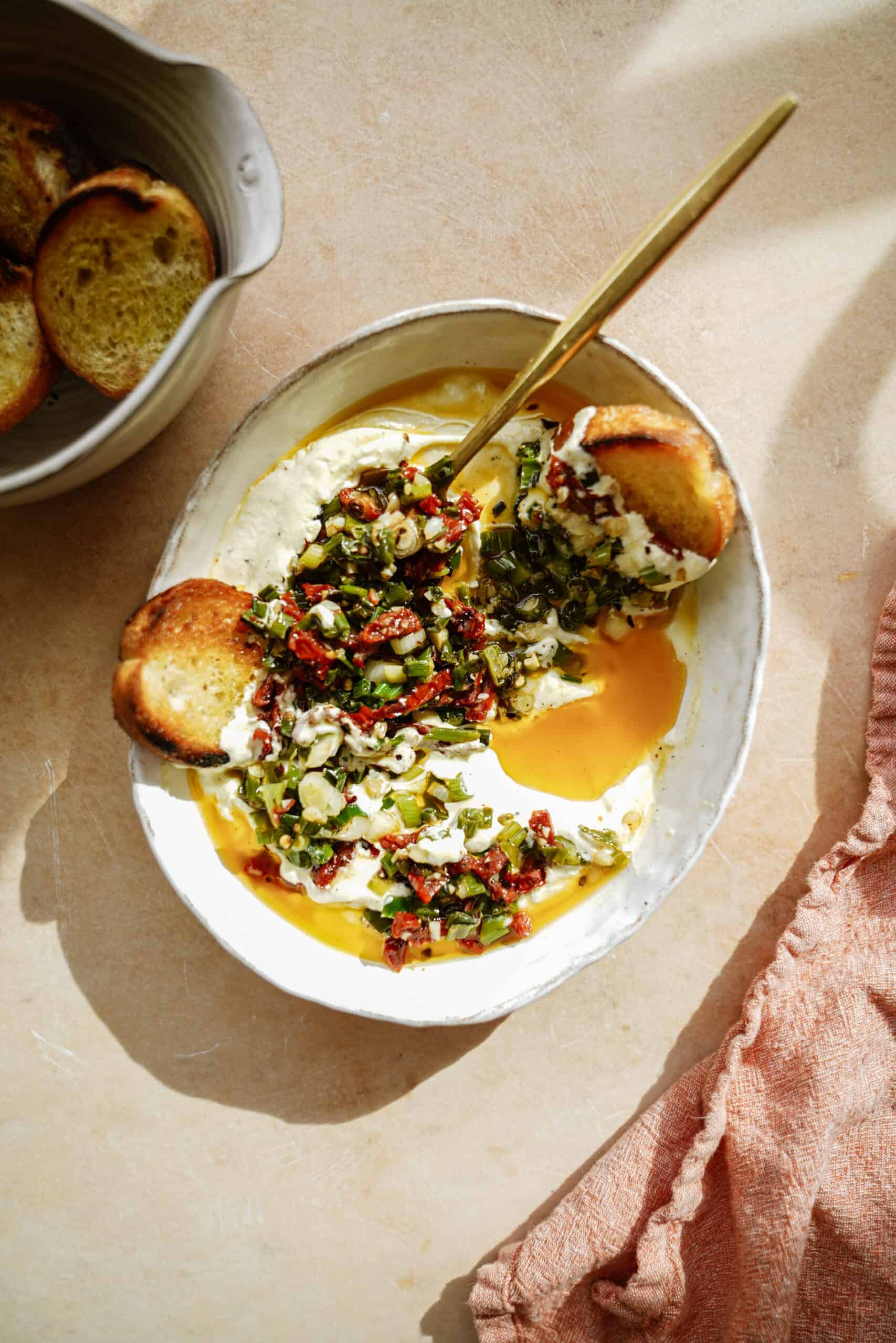 greek feta dip with baguette