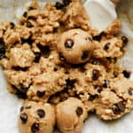 How to make edible cookie dough - a spoon scooping out the cookie dough from a bowl