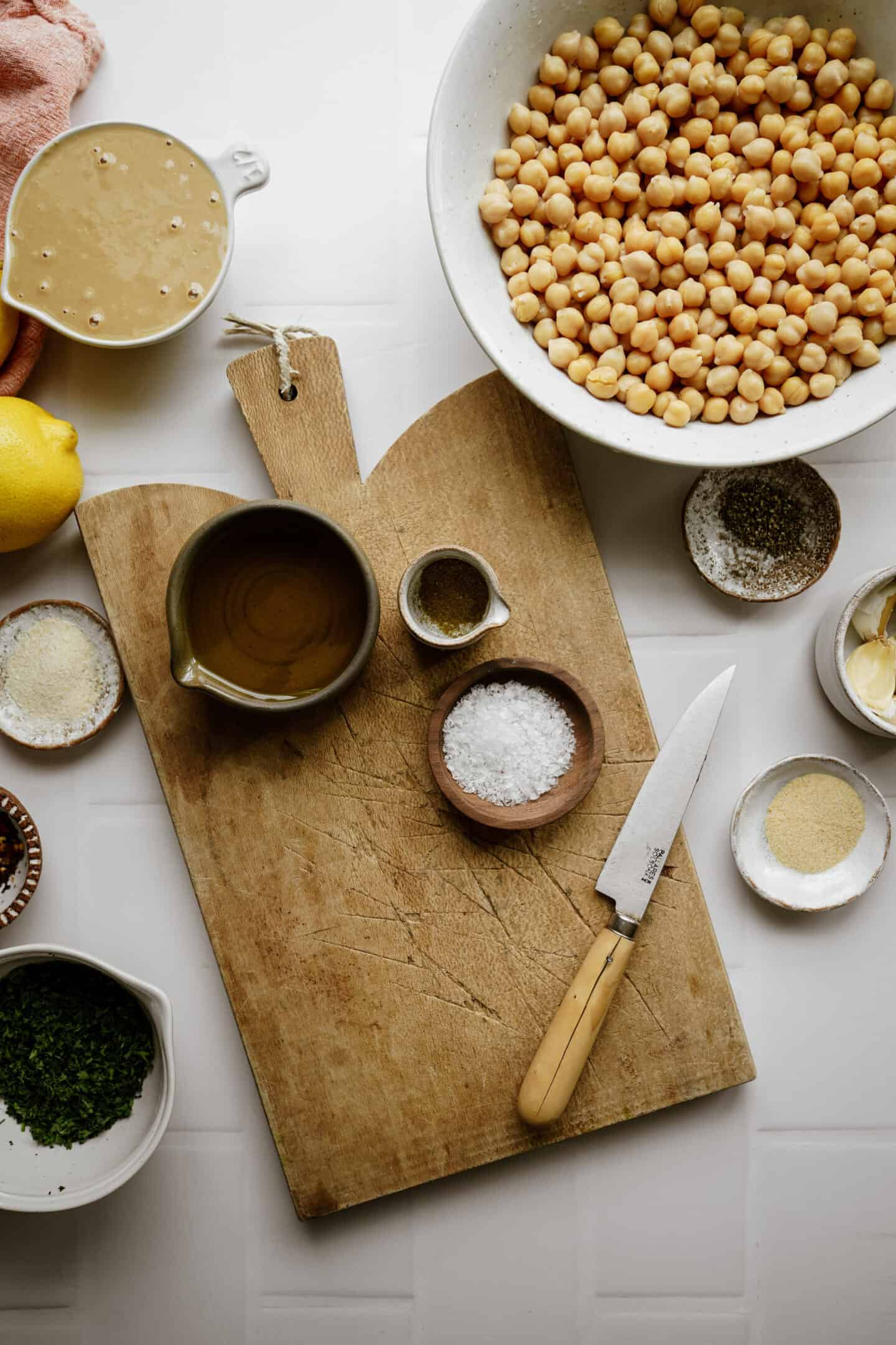 Ingredients on a counter for how to make hummus