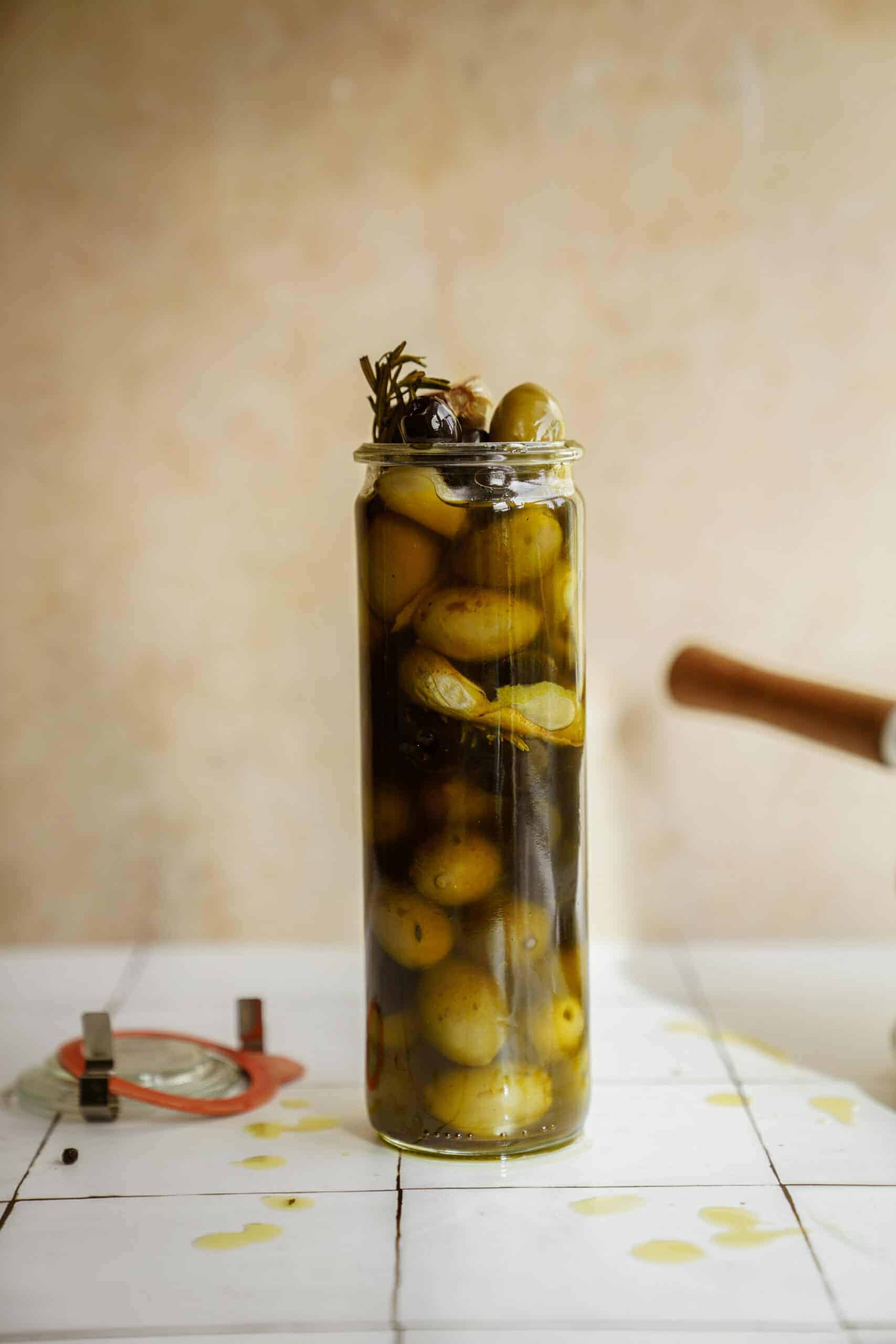 marinated olives in a jar