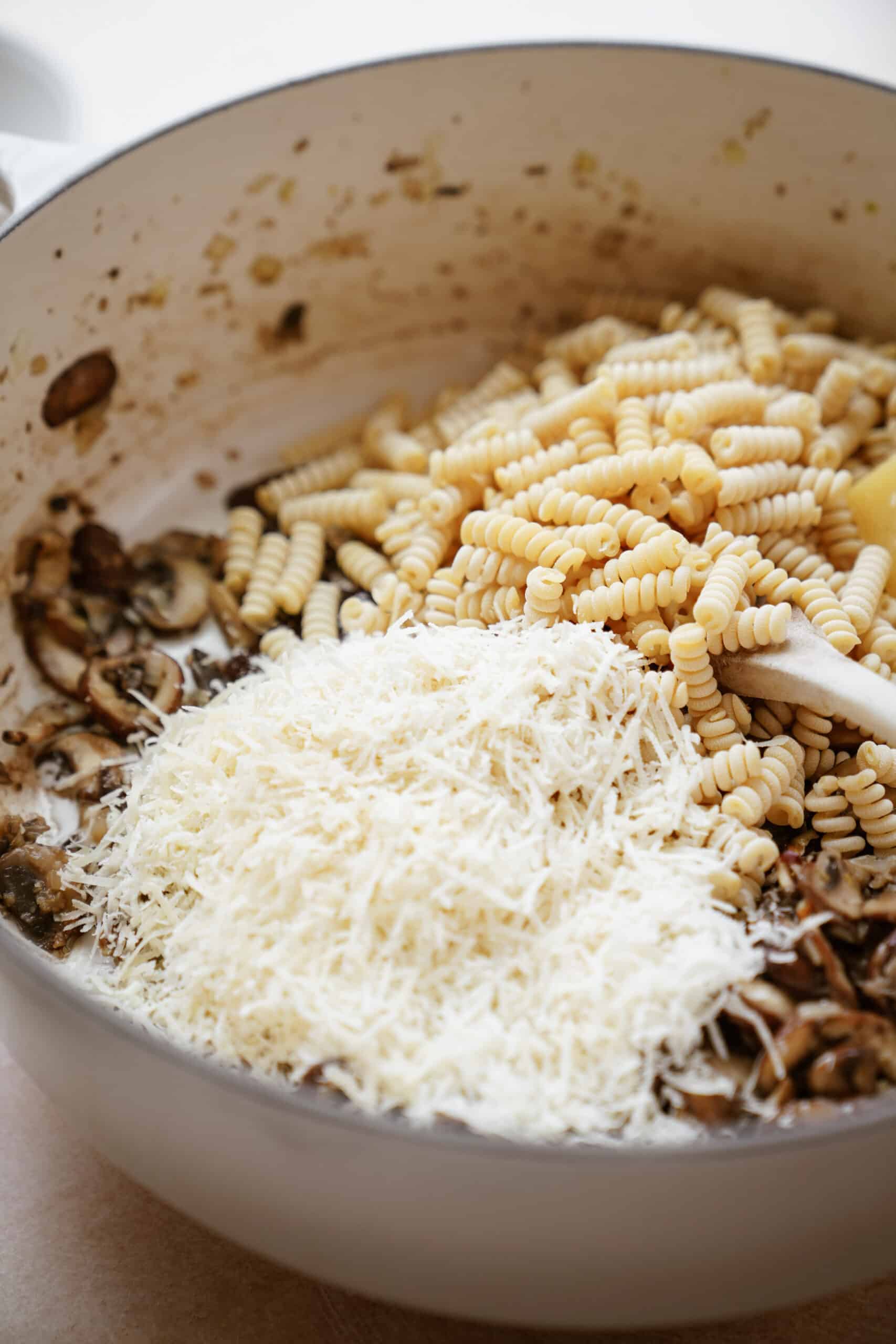 mushroom pasta ingredients in pot