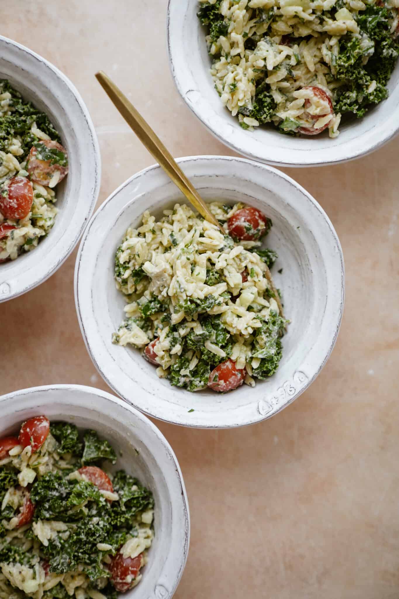 orzo salad in bowls