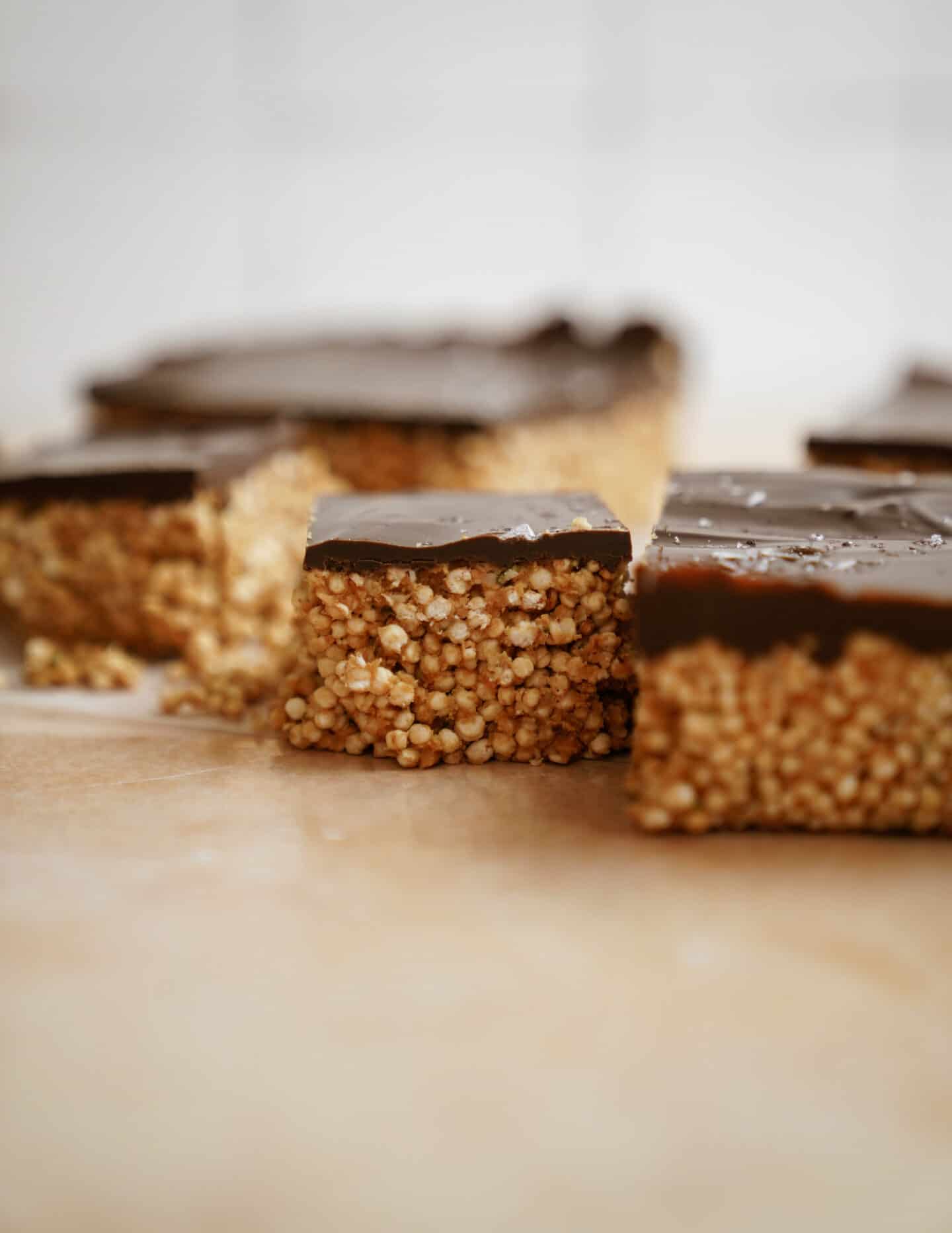 Close up of puffed quinoa bars