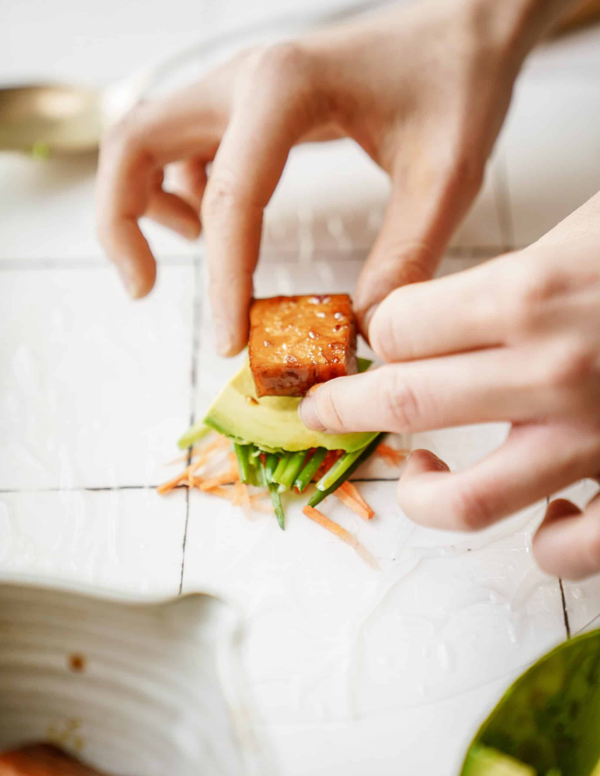 tofu on rice paper spring roll