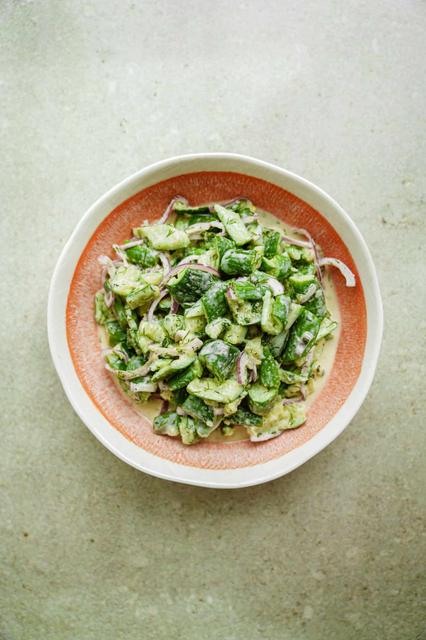 Creamy cucumebr salad on a plate