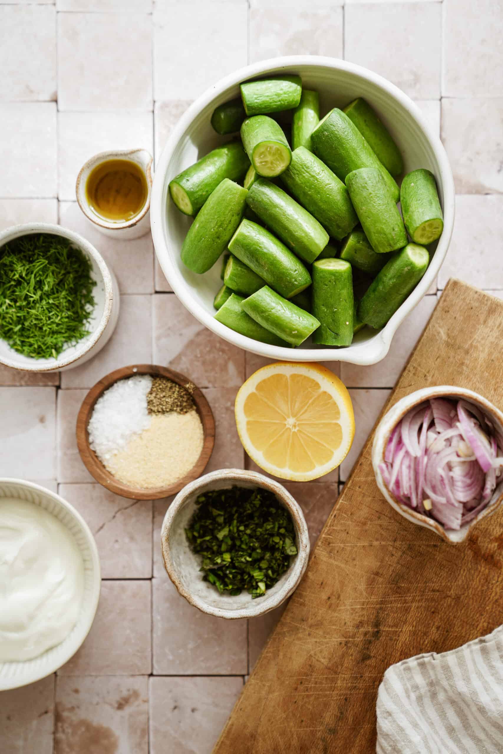 Ingredients for creamy cucumber salad