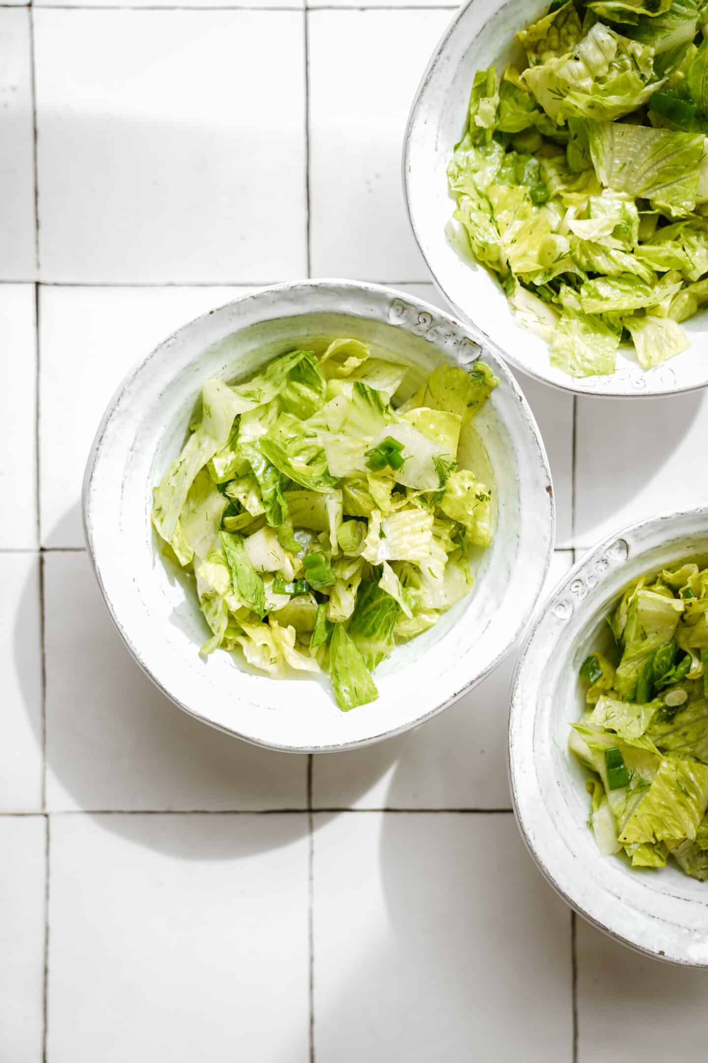 Bowls of Maroulosalata  on counter