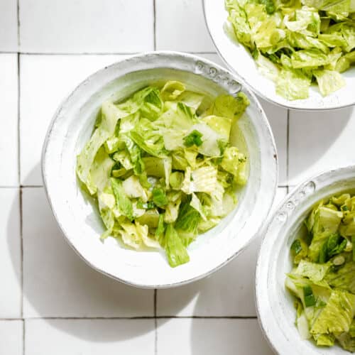 Bowls of Maroulosalata on counter