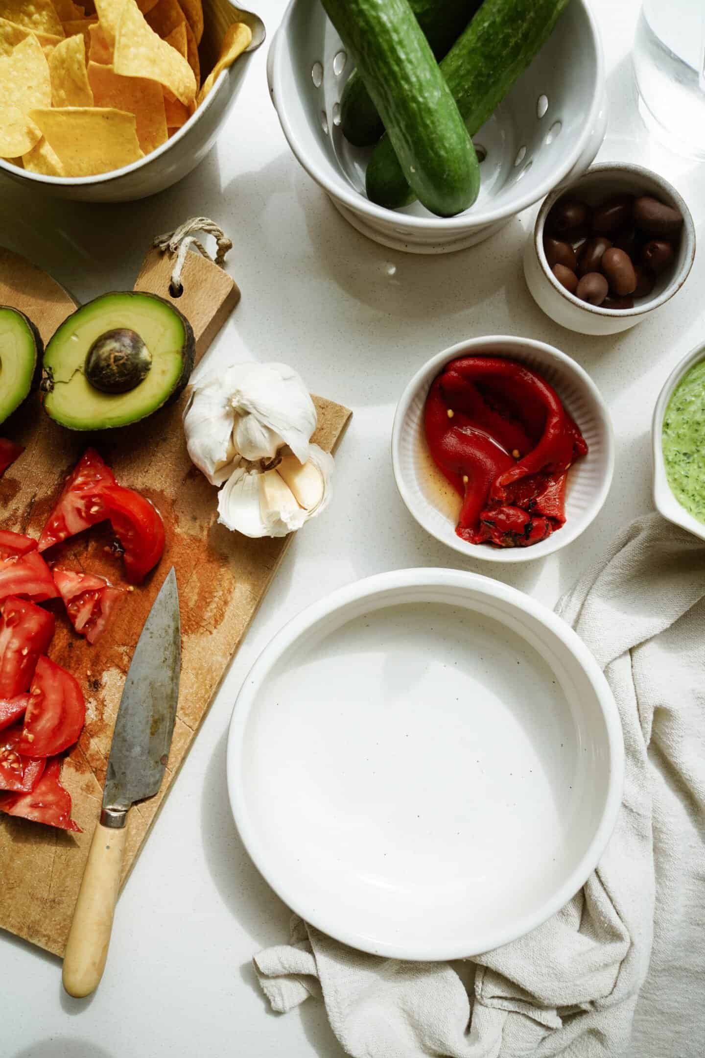 Ingredients for Mediterranean Rice Bowl on counter