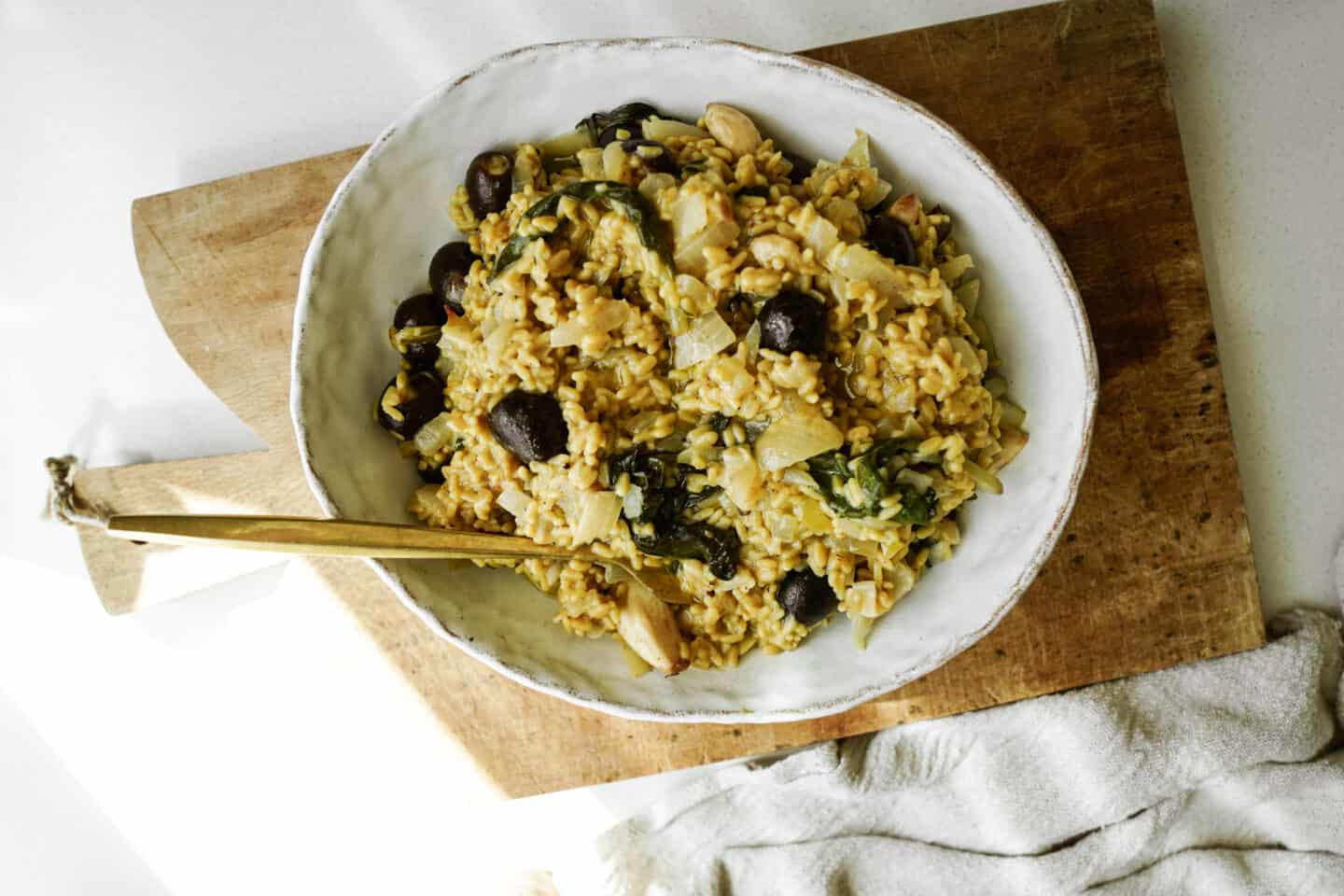 One pot meals: spinach feta rice bowl in serving dish