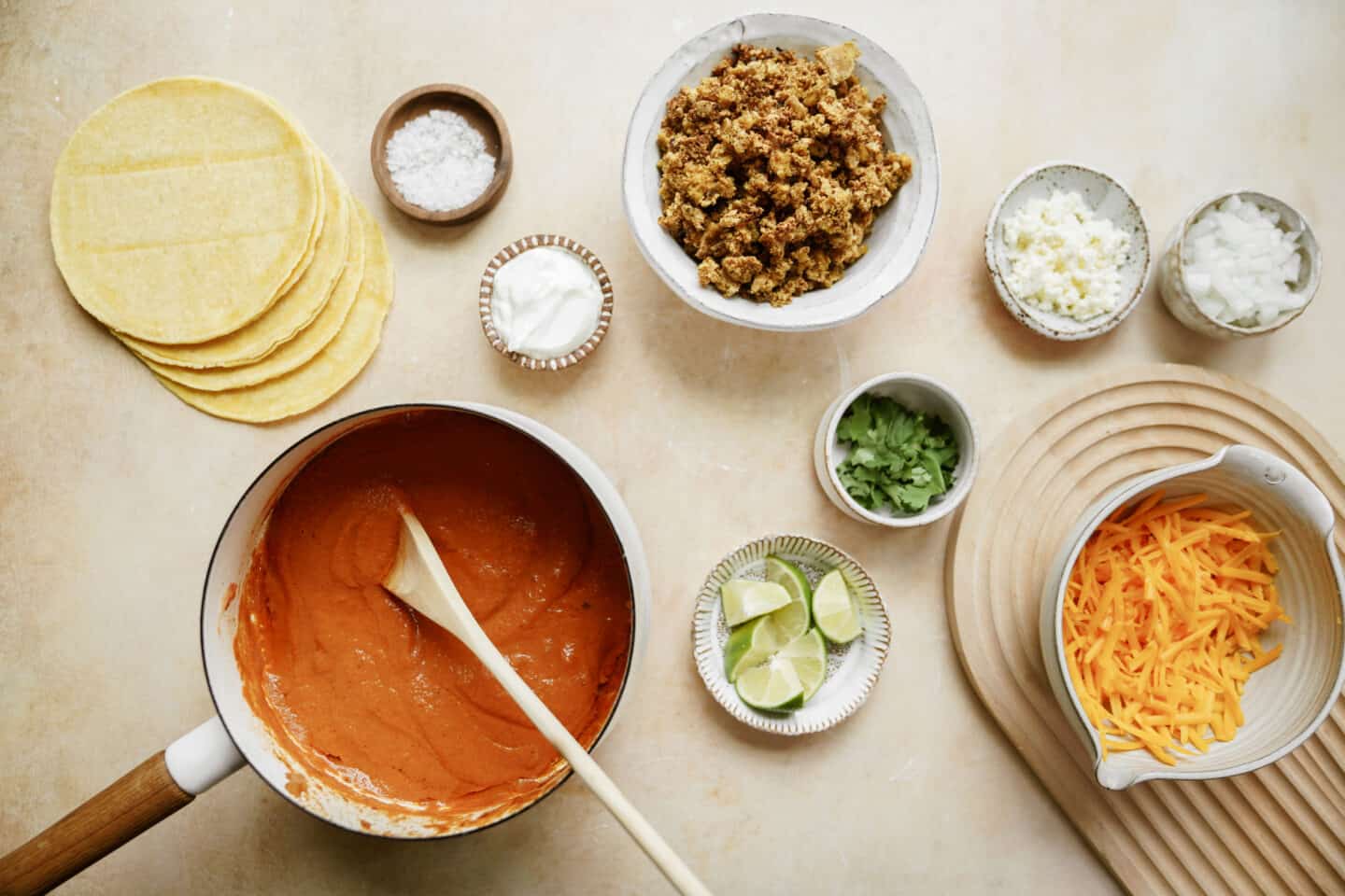 Ingredients for vegan birria tacos on counter