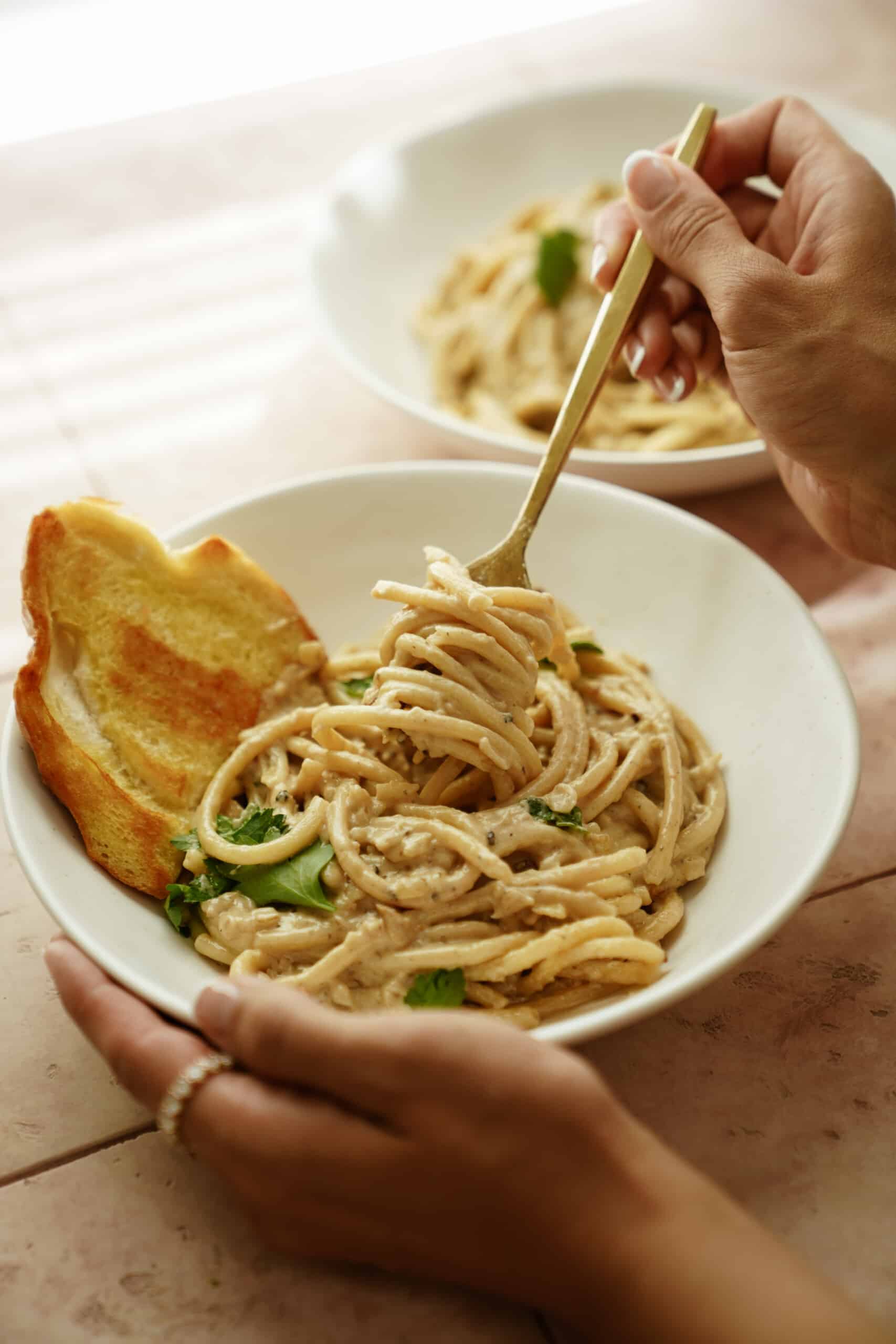 Fork twirling fettuccine alfredo