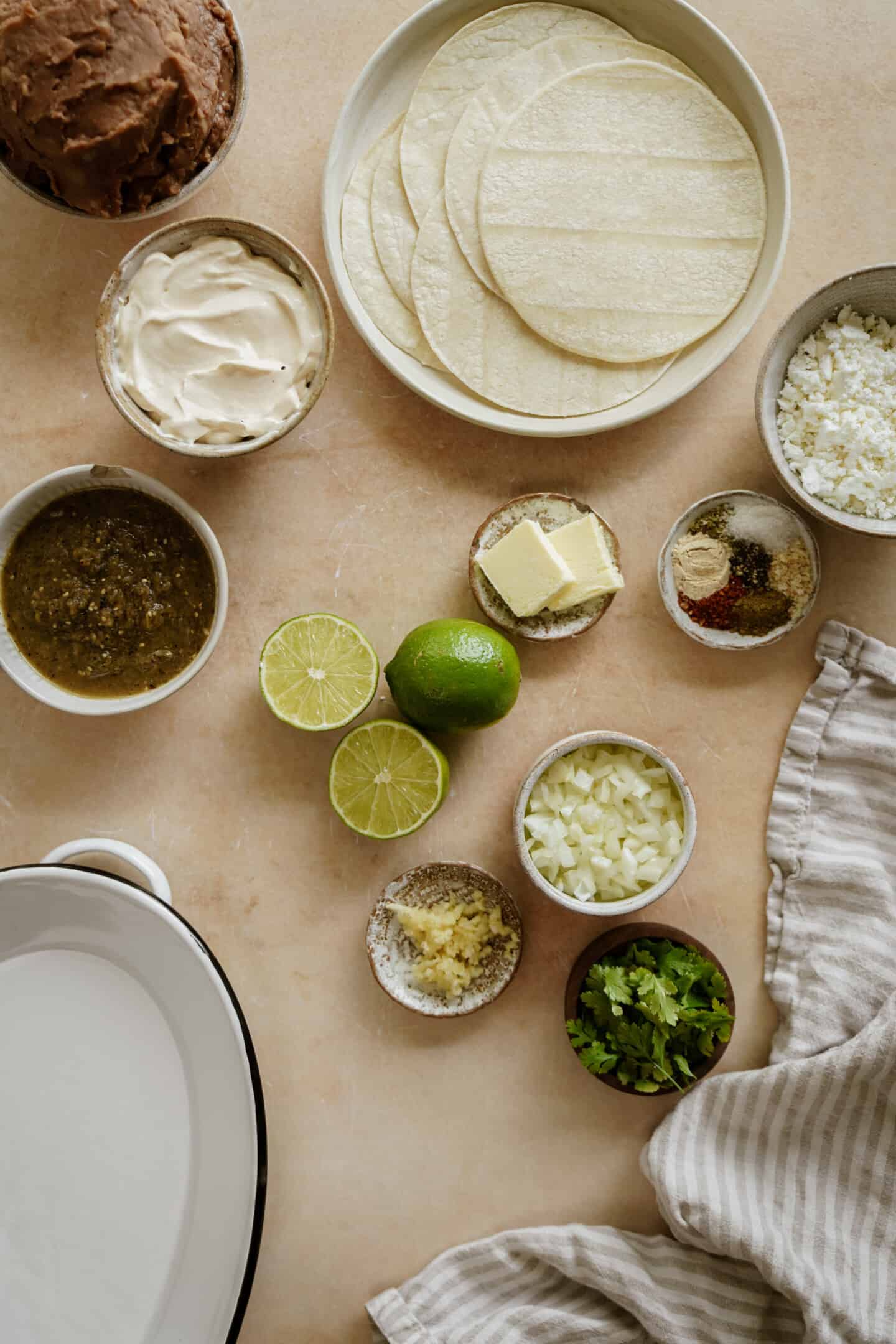 Ingredients for flautas on a counter