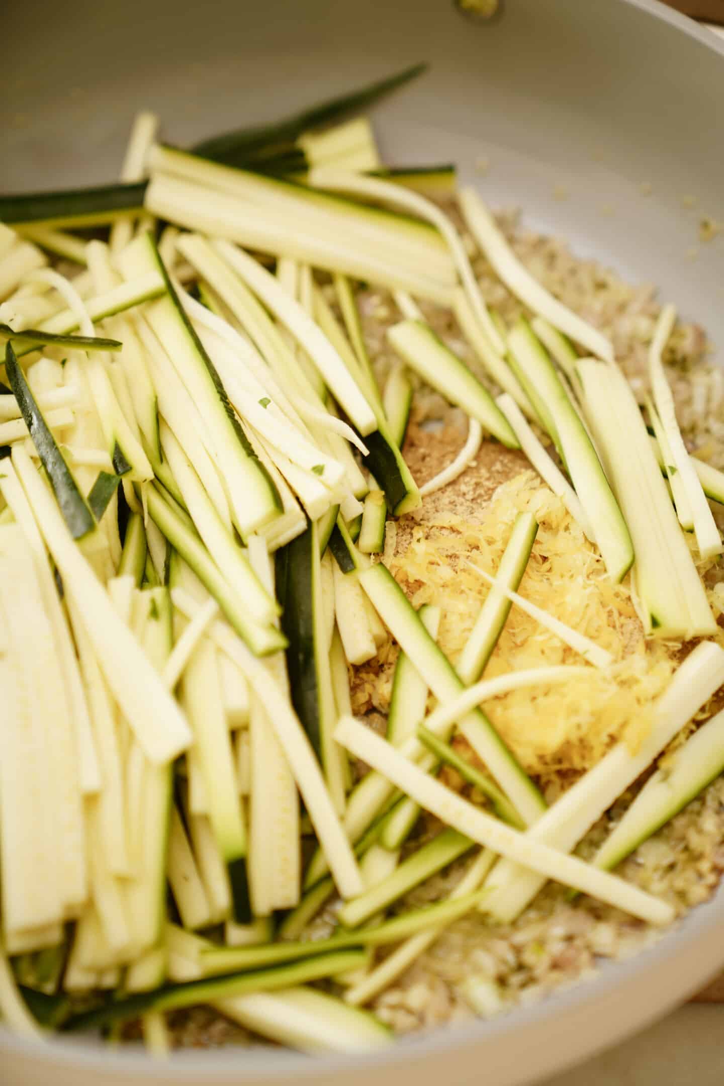 Close up of zucchini for lemon pasta recipe