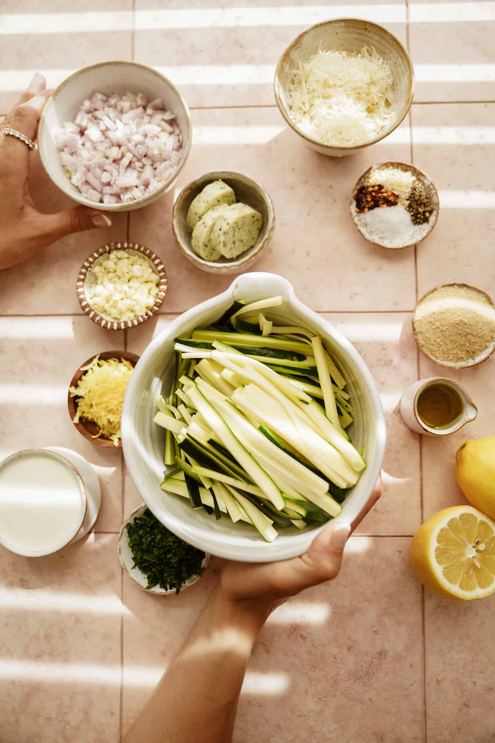 Ingredients for lemon pasta on counter