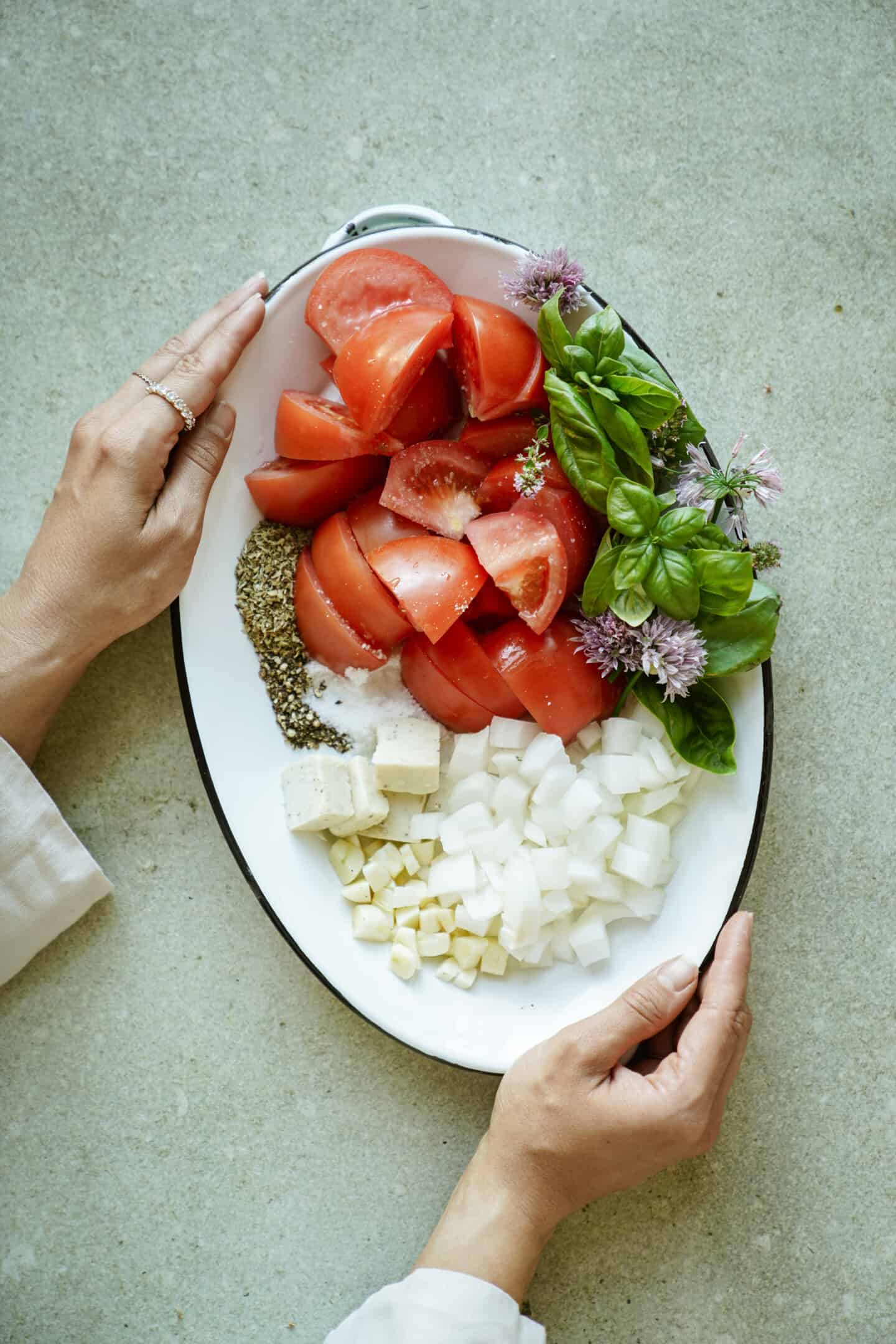 Fresh ingredients for marinara sauce recipe