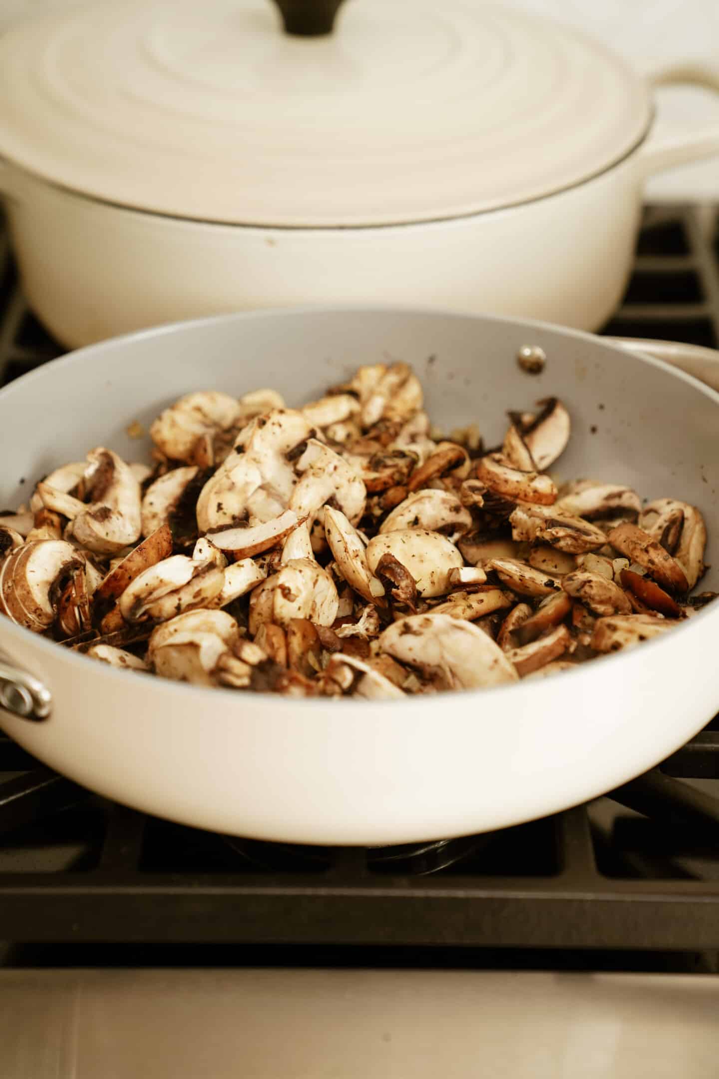 Mushrooms for mushroom sauce in a pan