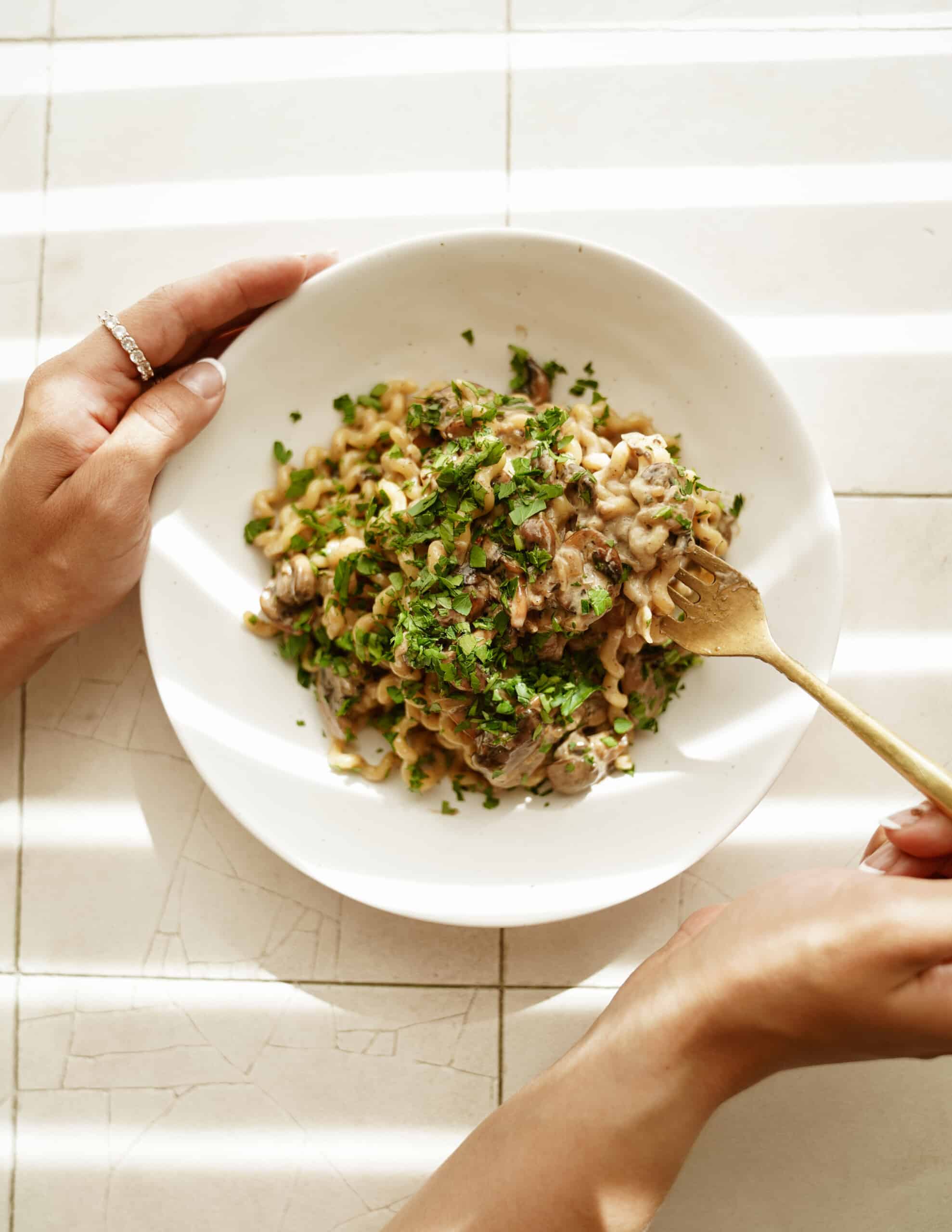 Mushrrom sauce in pasta and ready to eat
