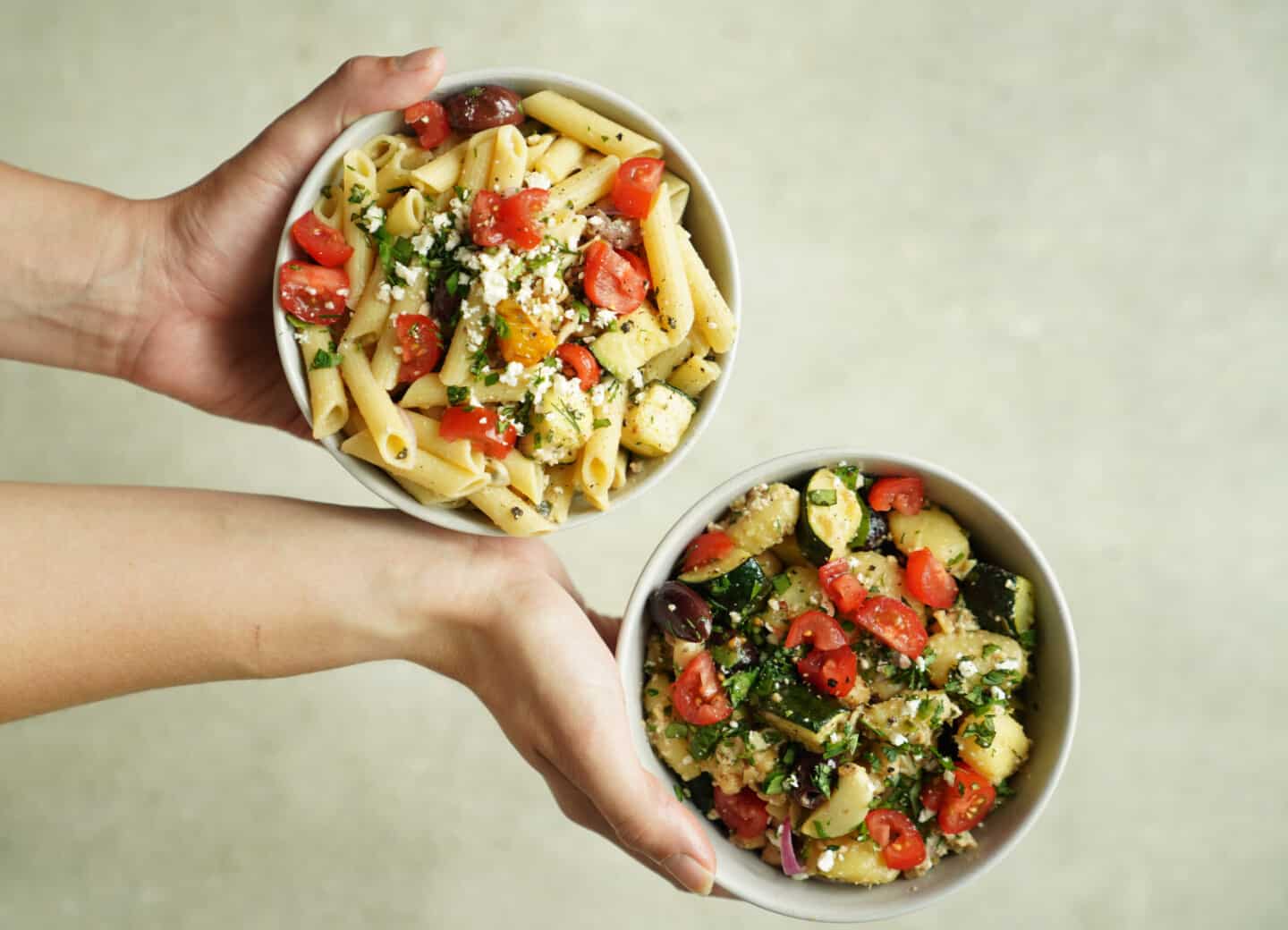 Pasta primavera in bowls