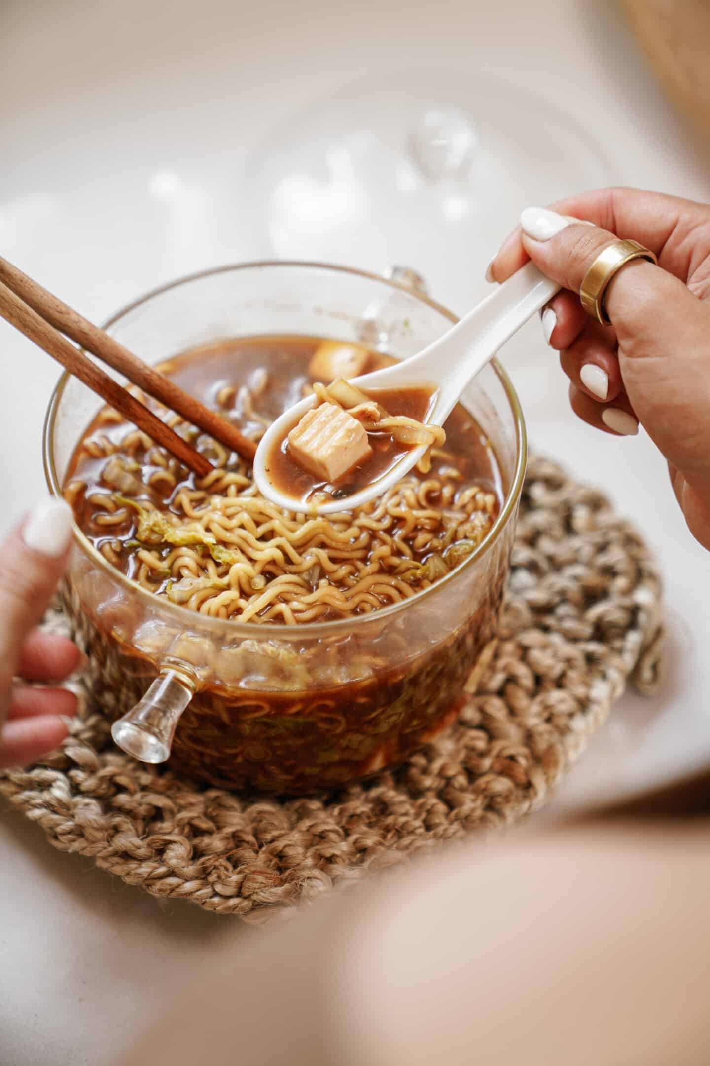 Black garlic ramen in a big serving bowl