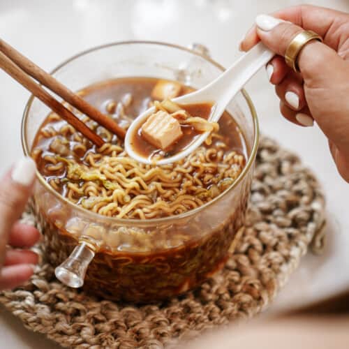 Black garlic ramen in a big serving bowl