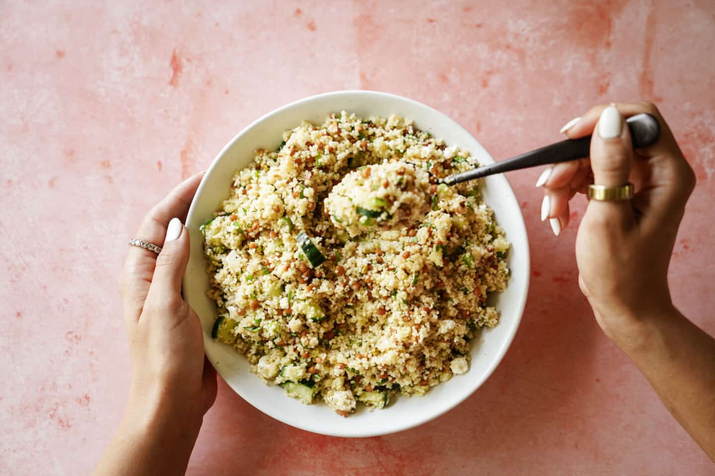 Couscous recipe in a white bowl