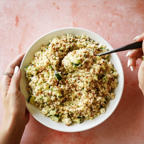 Couscous recipe in a white bowl