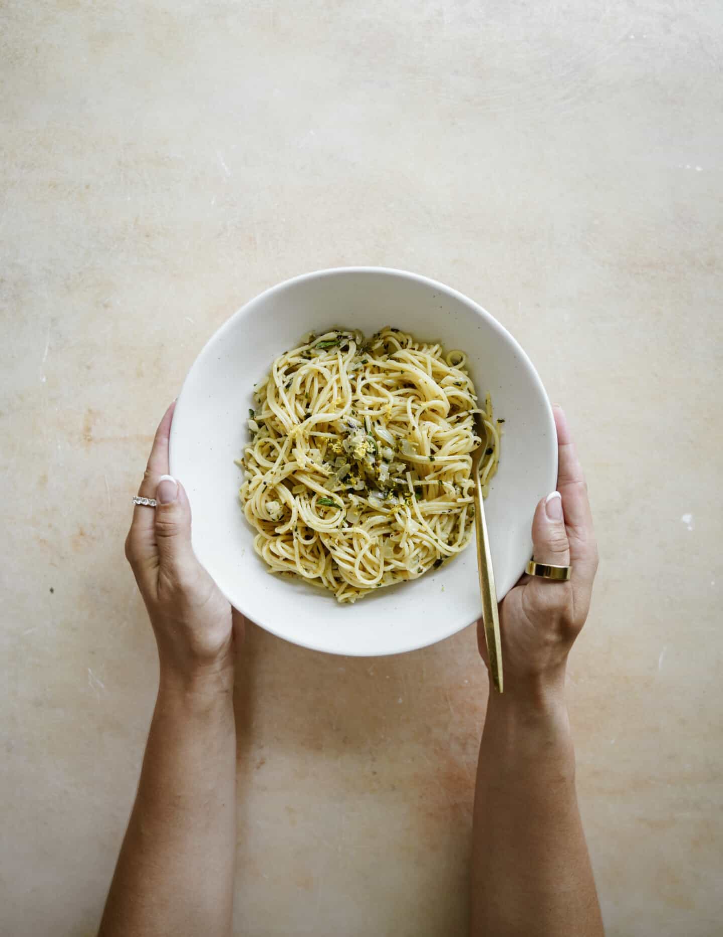 Garlic butter pasta in a bowl