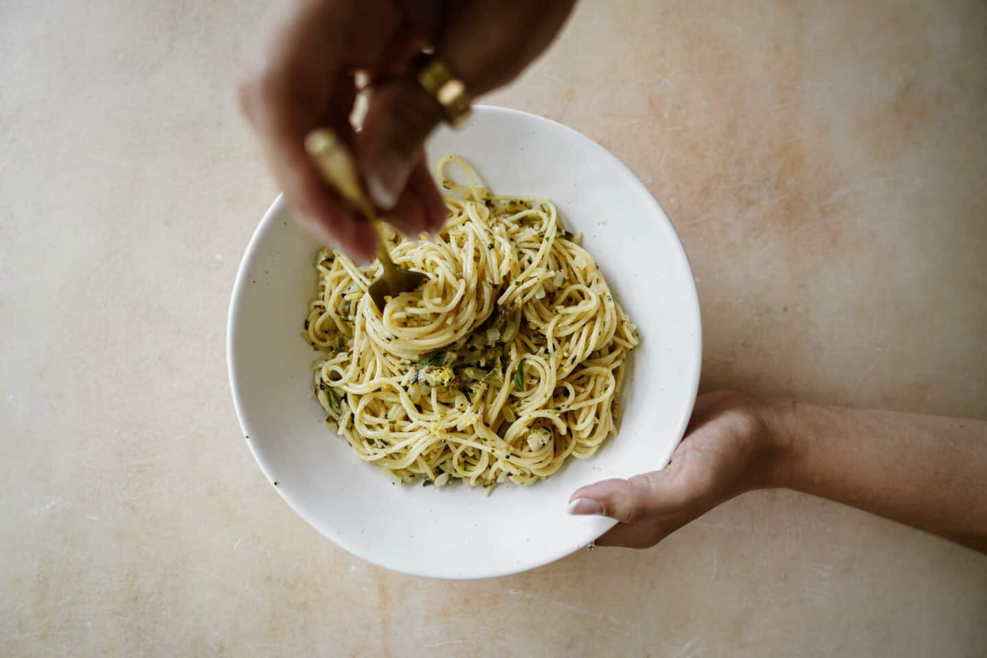 Garlic butter pasta in a bowl