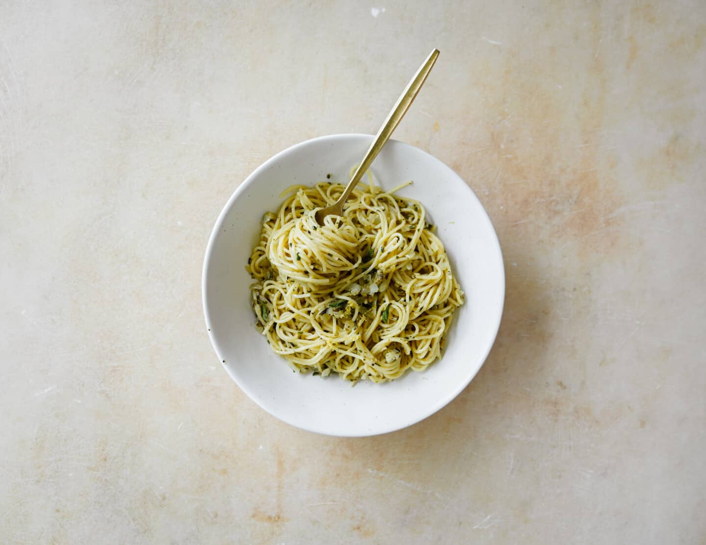 garlic butter pasta in a bowl - ready to eat