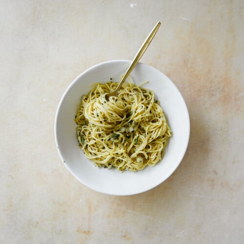garlic butter pasta in a bowl - ready to eat